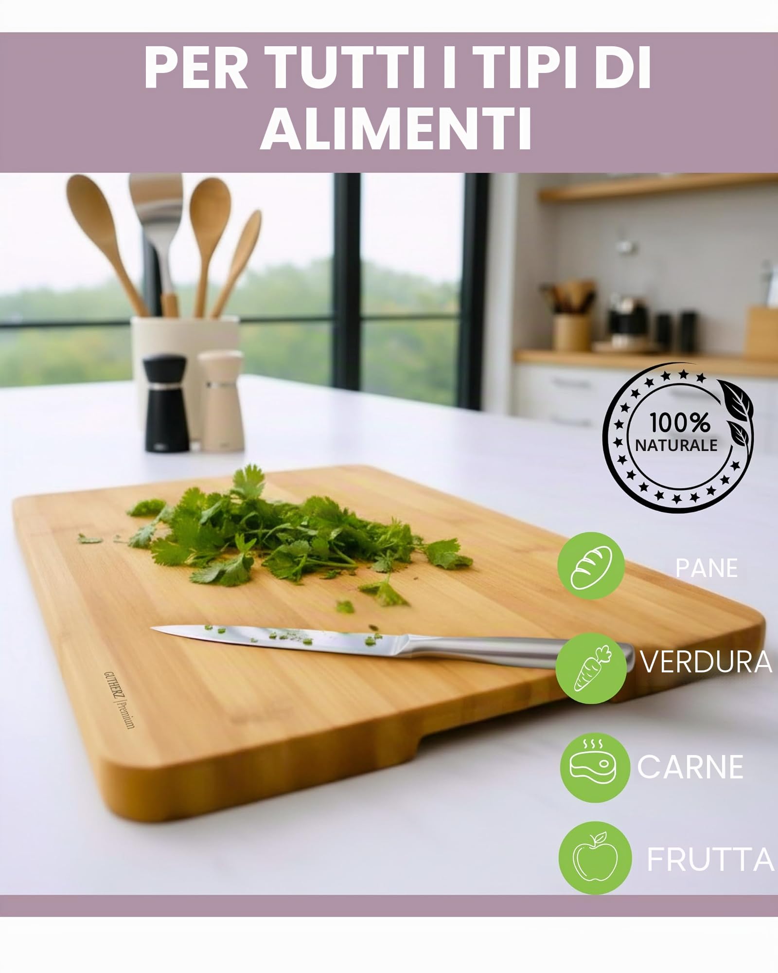 Tagliere in bambù | XXL – senza vernice o vernice | 60 x 40 x 3 cm | grande e naturale | reversibile | tavola in legno massello | durevole e delicato sui coltelli – antibatterico senza
