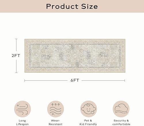 Miniatura 246 de Ashler - Alfombras bohemias vintage de 5 x 8 pies para sala de estar, lavables a máquina con parte trasera antideslizante, alfombra para interiores