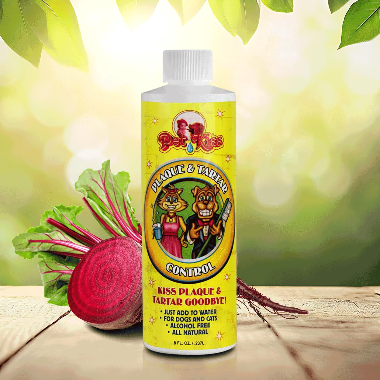 Pet Kiss Plaque and Tartar Water Additive for Pets – Eliminate Bad Dog & Cat Breath –Vet-Recommended Oral Care Solution – Fights Plaque & Tartar – Easy to Use, Just Add to Water, 8 Oz