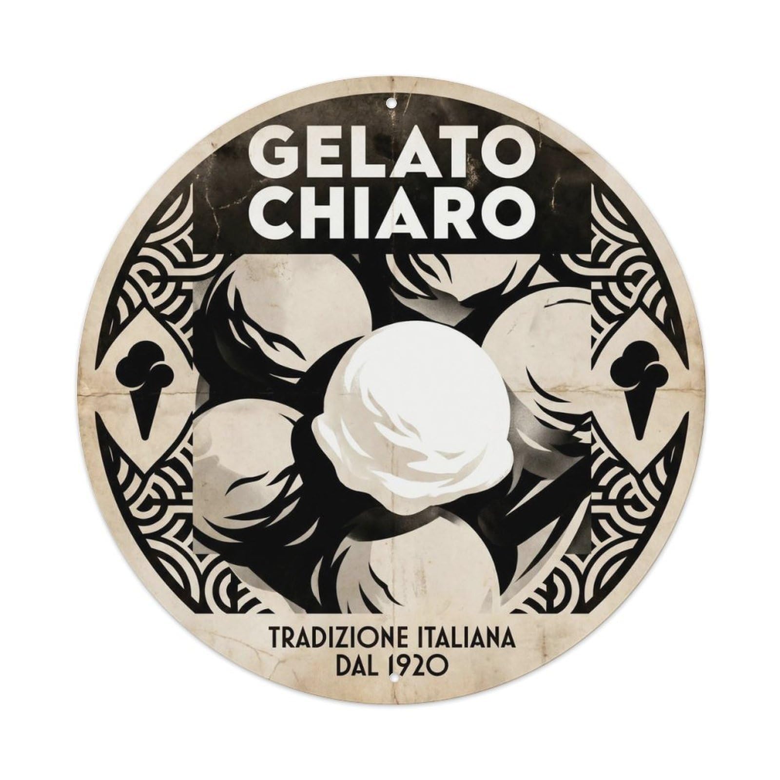 Yrnq 8X8inch Vintage Style Gelato Dessert Culture Monochrome Parlor Metal Tin Sign