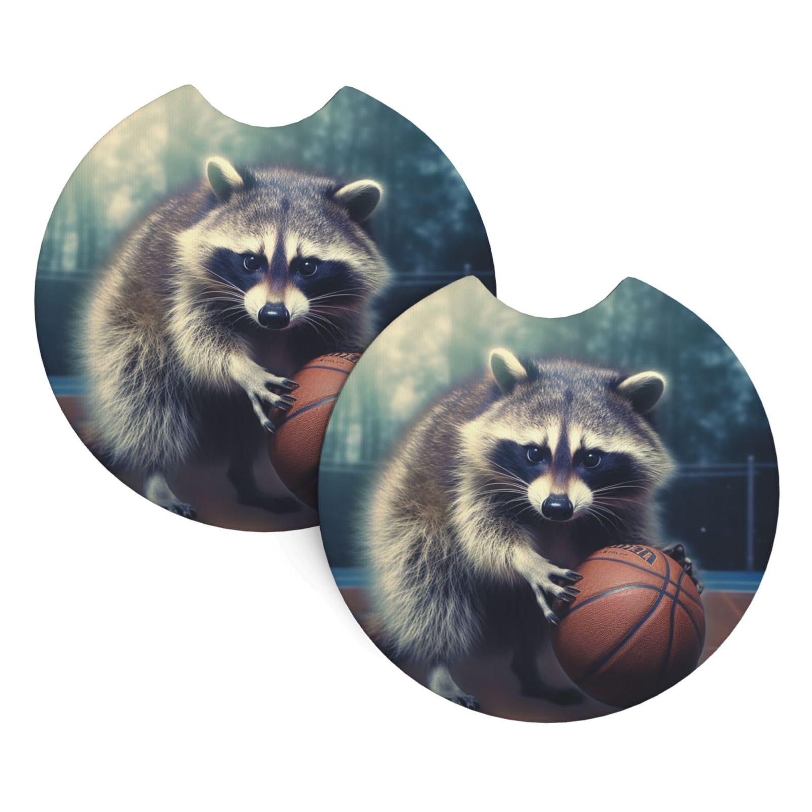 2 Pack Car Coaster for Cup Holders Funny Raccoon Basketball Car Cup Coaster 2.7" Neoprene Non-Slip Automotive Cup Mat Universal Auto Car Interior Accessories for Women Men Cup Pad
