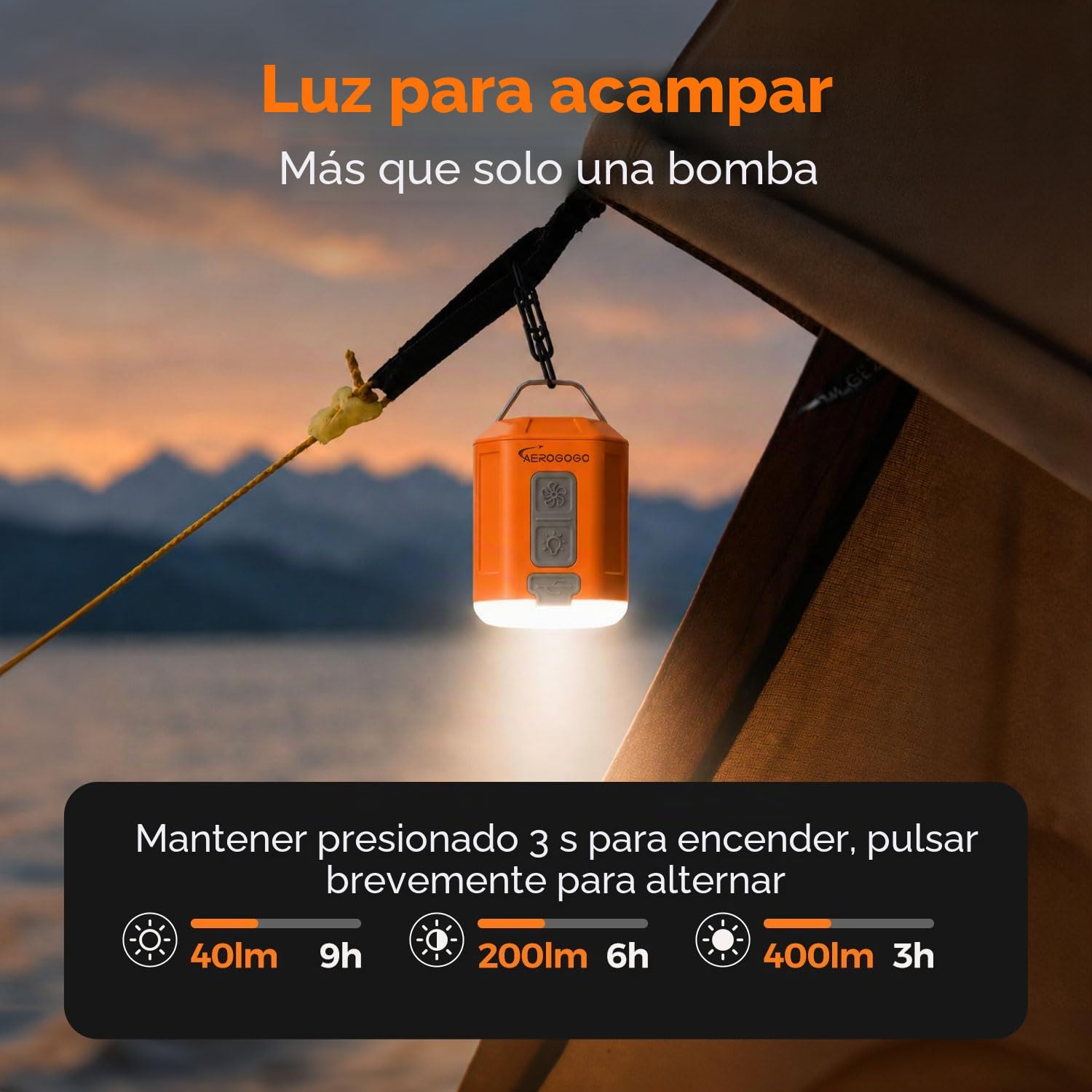 Aerogogo GIGA Pump 4 mini bomba de aire de 4,2 kPa con linterna de camping, bomba de aire portátil, bomba de aire recargable que puede desinflarse, bomba de aire de viaje para colchón de cama de aire