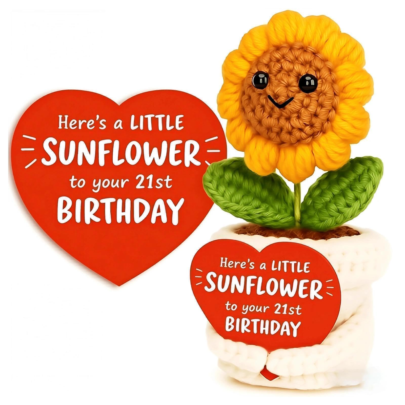 Leyiteng 21st Birthday Gifts for Men Women,Funny Crochet Sunflower 21st Birthday Decorations Card Keepsake,Unique 21 Years Old Gift Ideas Presents for Her Him Daughter Son Niece Nephew Sister Brother — image 1