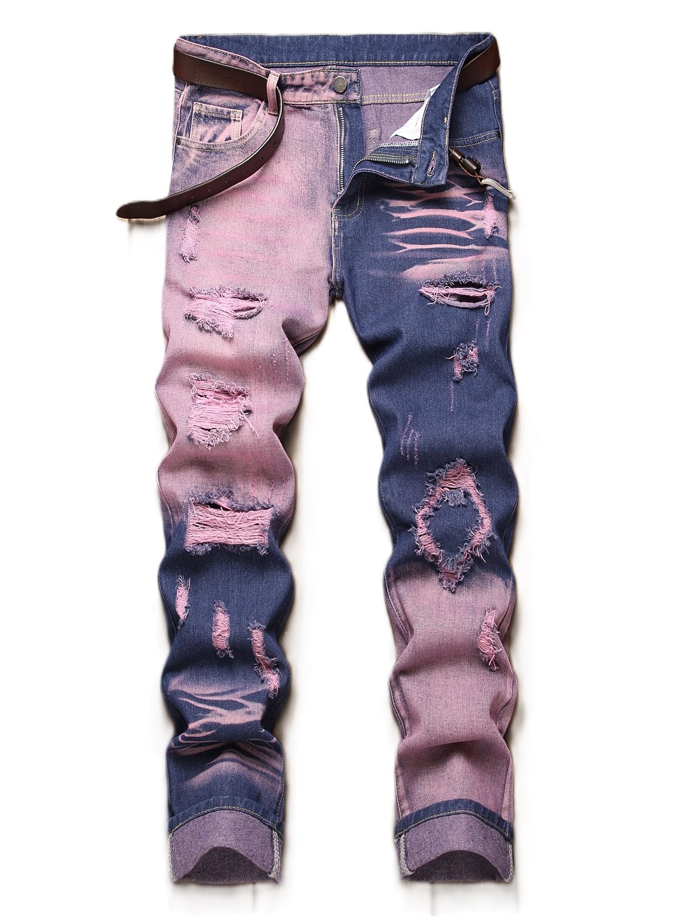 YIHUILONG Men's Ripped Jeans Regular Fit Distressed Slim Straight Leg Stacked Biker Fashion Comfort Denim Pants