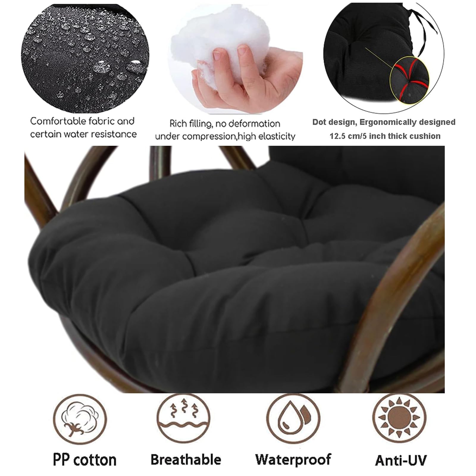Silla mecedora giratoria respaldo alto copetudo impermeable ratán 120 x 60 cm marrón