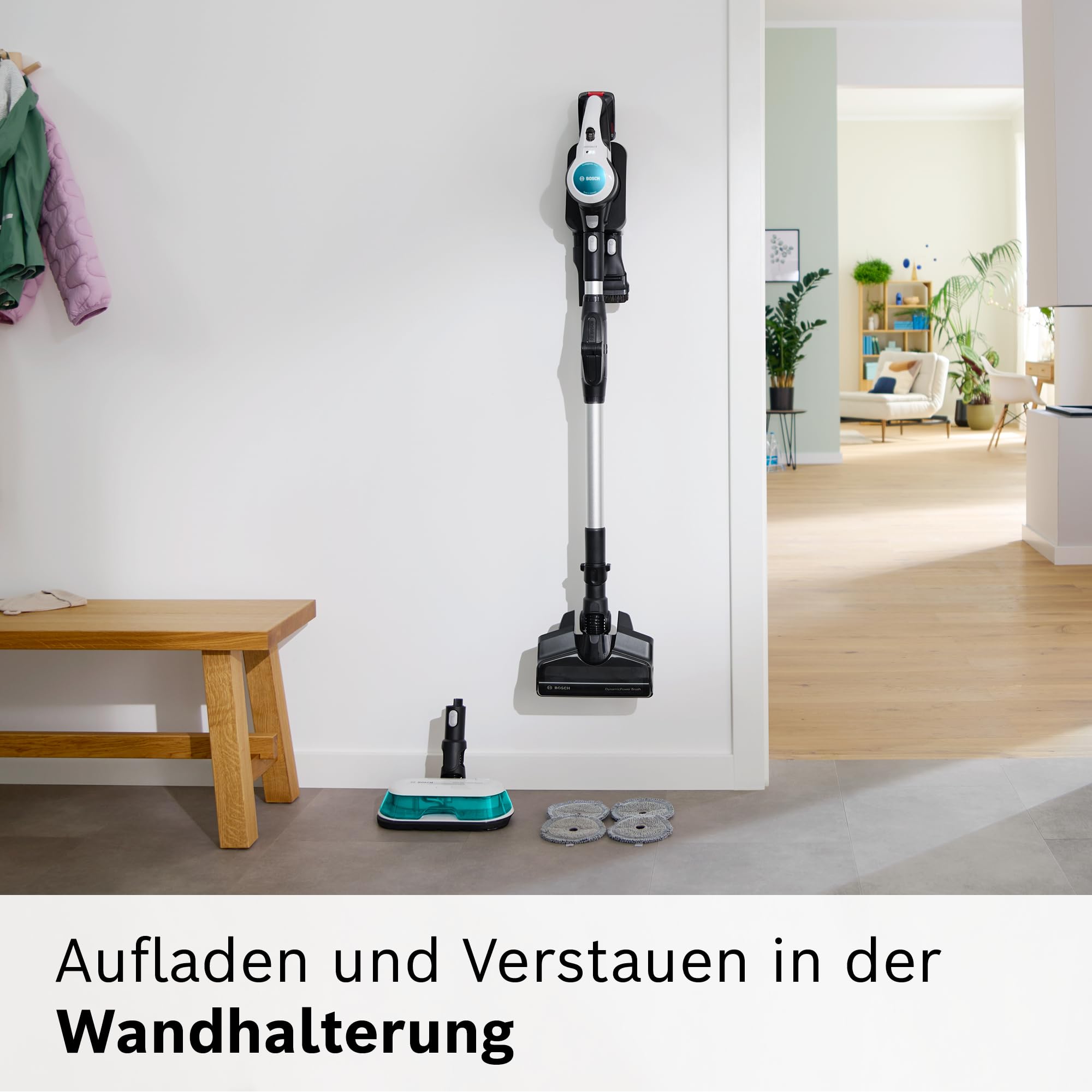 Bosch Akku-Staubsauger Unlimited 7 ProHygienic Aqua BKS71HYG4, kabellos, 2in1 Saugen & Wischen, Knickrohr, HEPA-Filtersystem, 10 J. Motorgarantie, Wechselakku, Mini-Turbo-Düse, Made in Germany, weiß