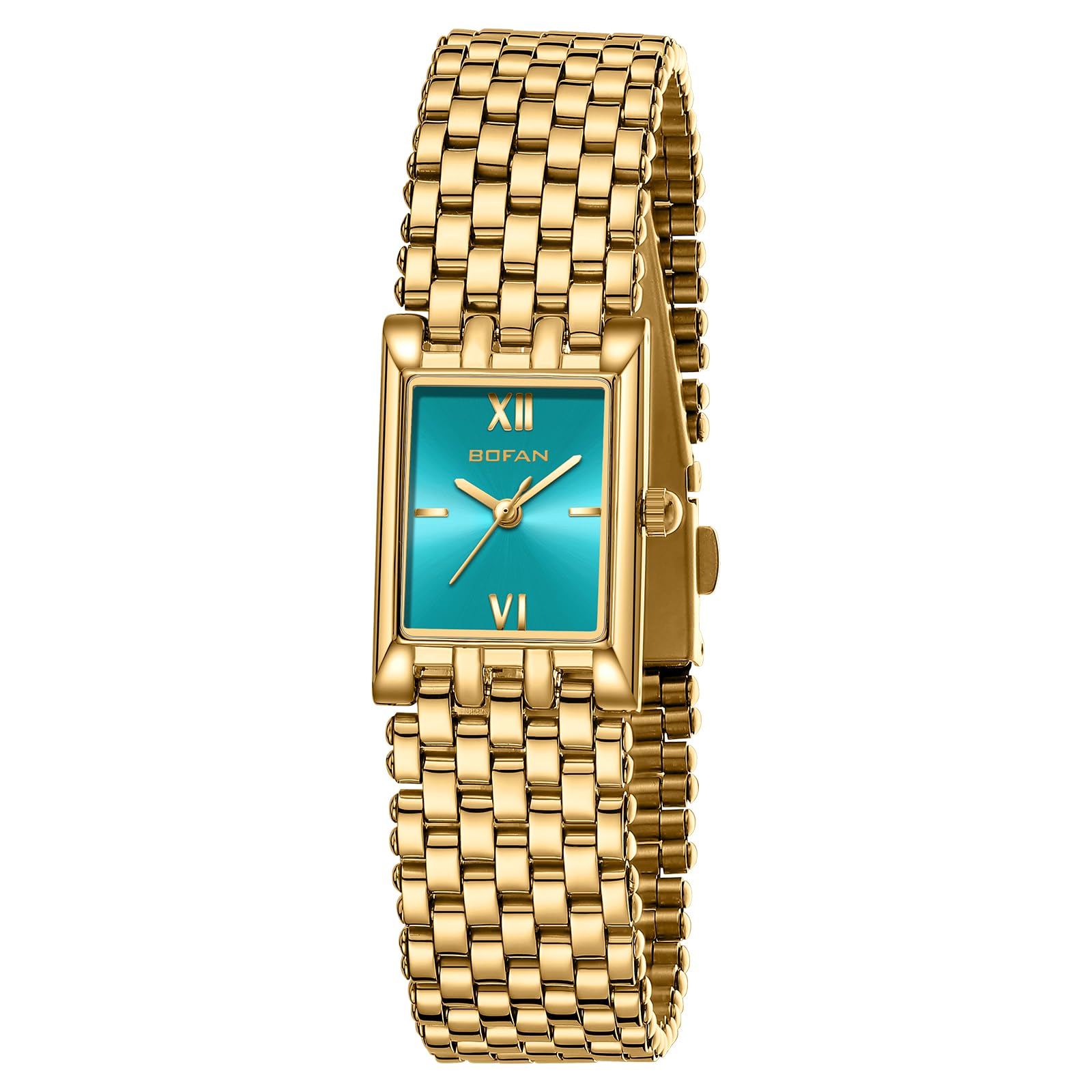 BOFAN Gold Watches for Women Luxury Ladies Quartz Wrist Watch with Stainless Steel Bracelet,Waterproof,Casual Fashion Square Dial.Band Adjustment Tool Included
