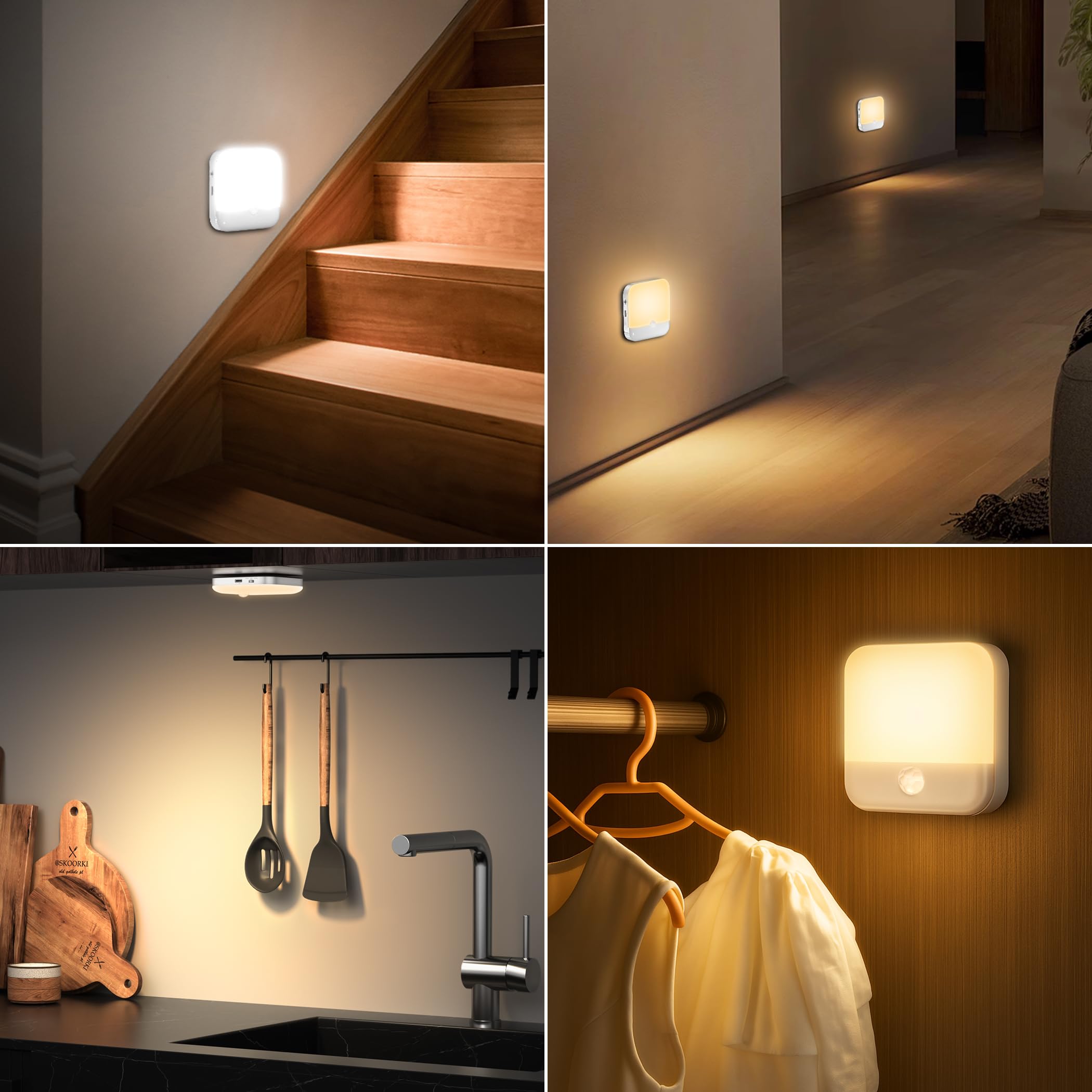 Luce Notturna Con Sensore Di Movimento, 2 LED Ricaricabile A Batteria, Faretto Magnetico Per Interni, Lampada Wireless Per Scale, Camera Da Letto, Cucina E Armadio - 2