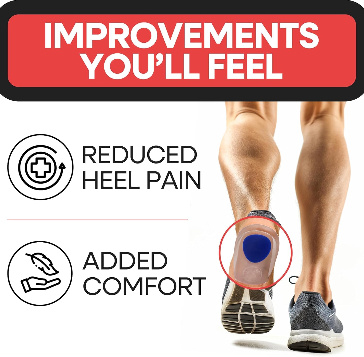 SUPERSTUD Gel Heel Cups for Heal Pain Support Silicone Heel Pads for Heel Ankle Pain, Shoe Support Pad for Men and Women Shock Cushion Pad for Heels (2) - Image 4 thumbnail