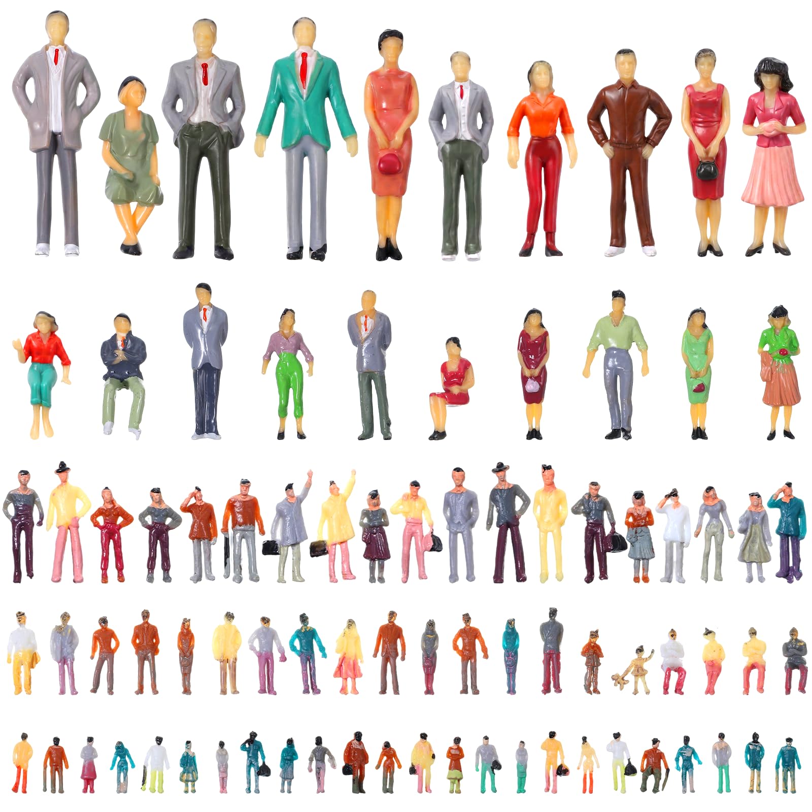 Sibba 80 Pcs Mini People Figurines Little People Toys 1:25 1:30 1:50 1:75 1:100 1:150 Architectural Painted Tiny Model Miniature Figurines Standing and Seat for Miniature Scenes