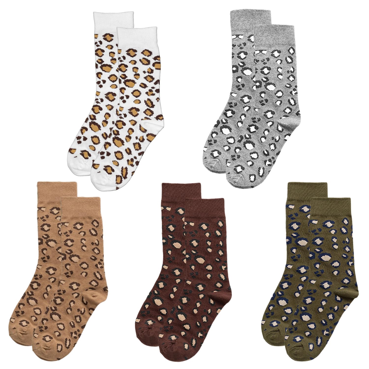 Nidhfg Unisex Multicolor 5 Pairs Of Leopard Print Mid-Tube Socks, Fashionable And Personalized Women's Socks, Soft And Comfortable, Warm And Breathable