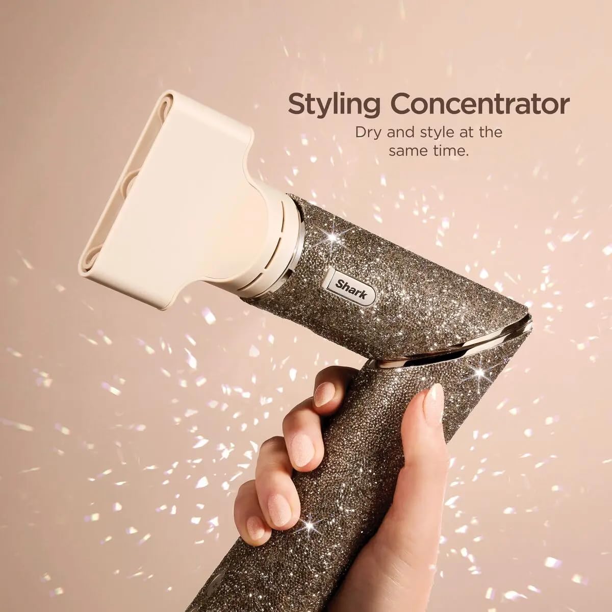 Shark FlexStyle Sparkle Limited Edition Gold Diamond 5 en 1 - Plancha para el cabello con rizador, cepillo de paleta, cepillo ovalado, concentrador, difusor, caja de almacenamiento, sin daños por