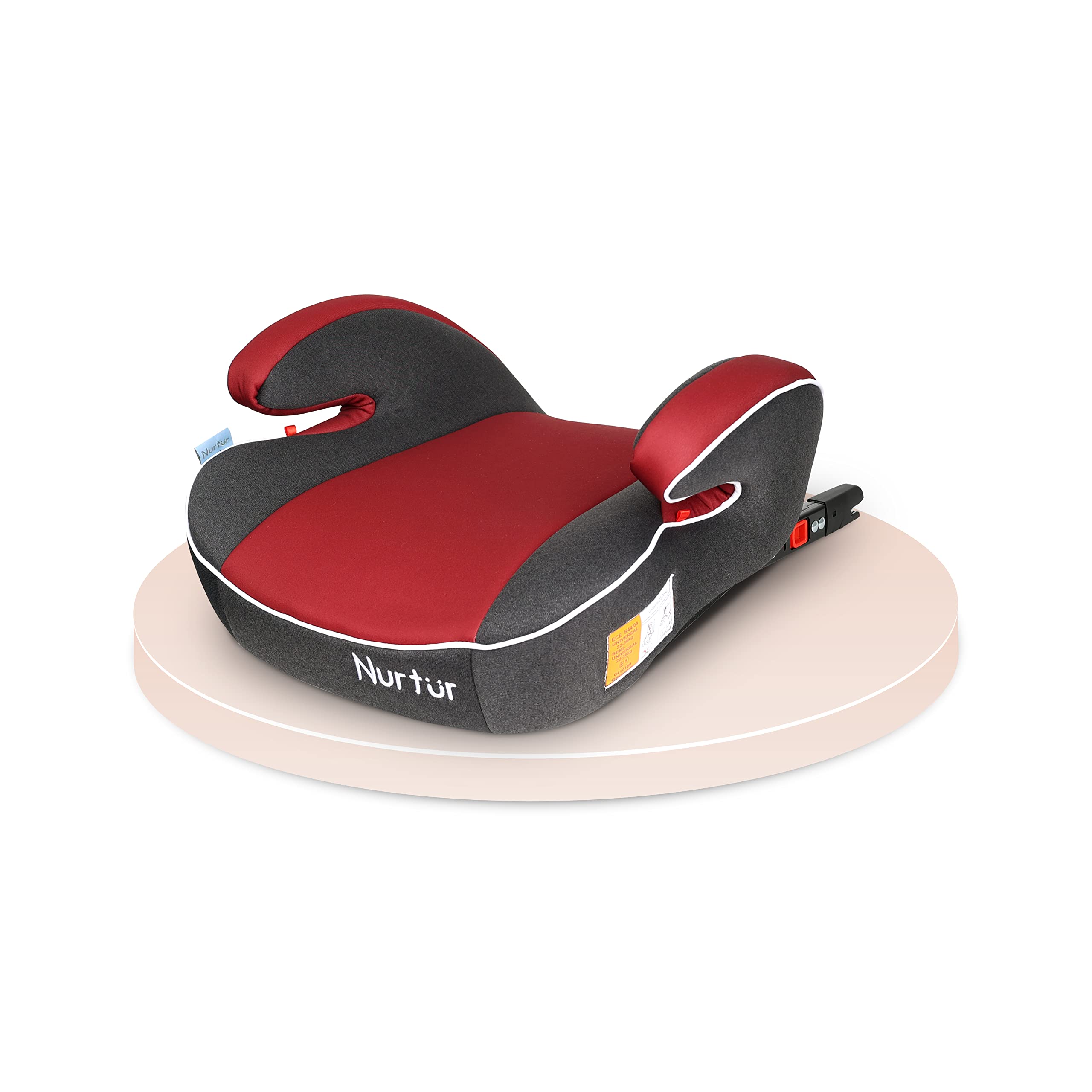 Nurtur Enzo Kids Booster Car Seat - Arm Rest Seat, Blow up Narrow Backless Booster Car Seat for Travel, Suitable from 4 years to 12 years (Group 2/3) - Red