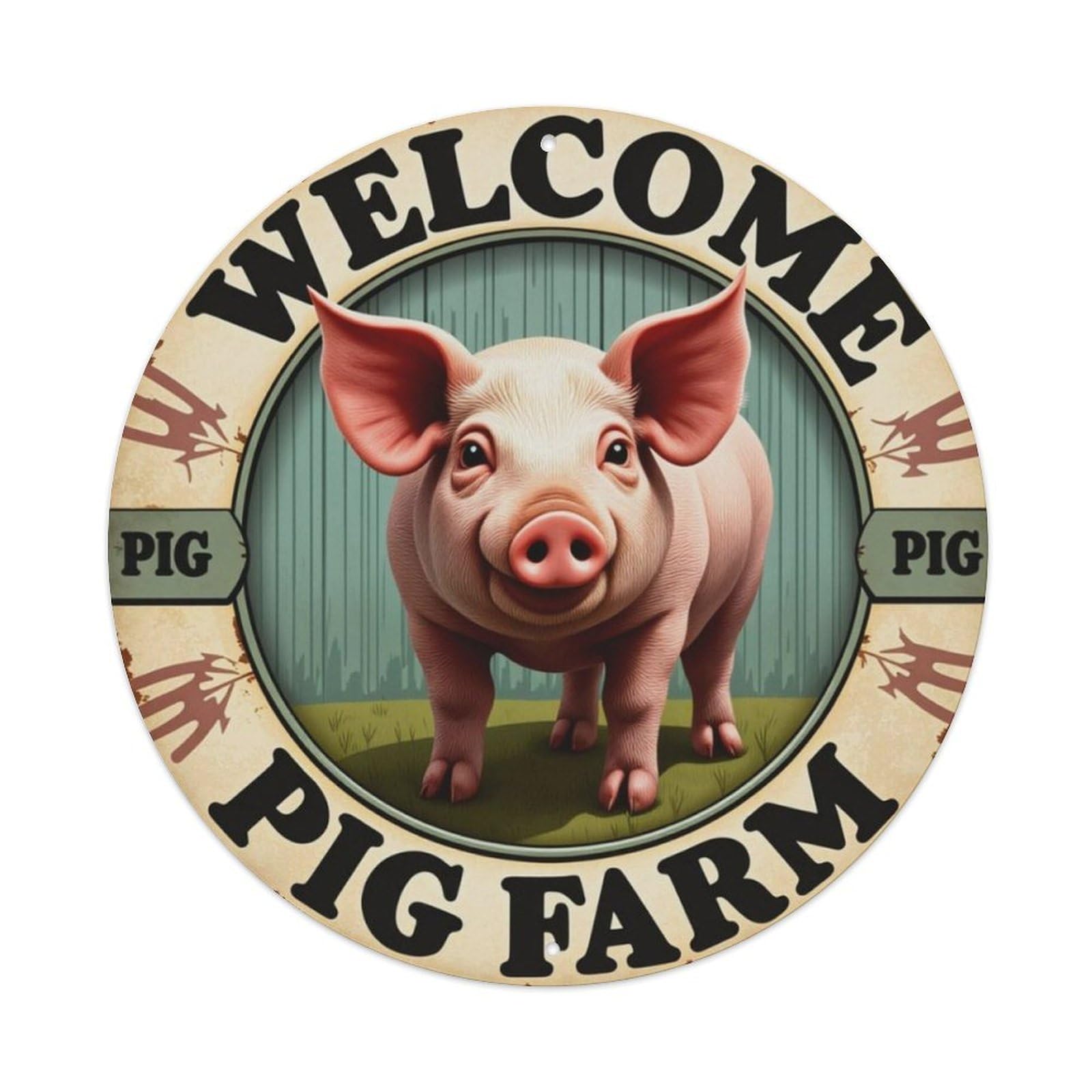 Ldfuieksufg Style Welcome Pig Farm Round Decor Sign Vintage Aluminium Metal Sign, Retro Wall Decor For Home, Bar, Garage & Farmhouse 20X20cm