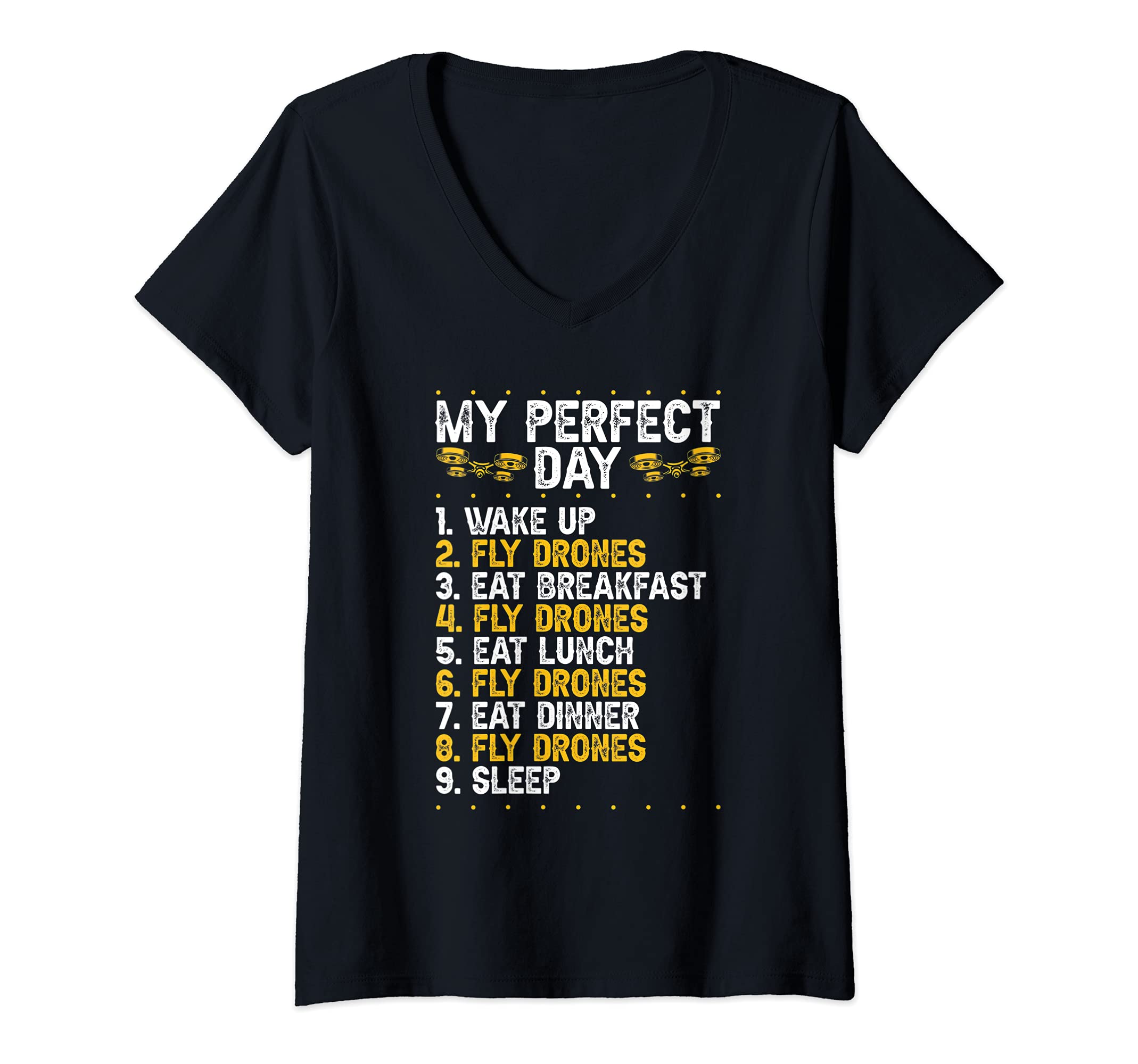 Womens Funny RC Drone Test Pilot My Perfect Drone Flying Day V-Neck T-Shirt