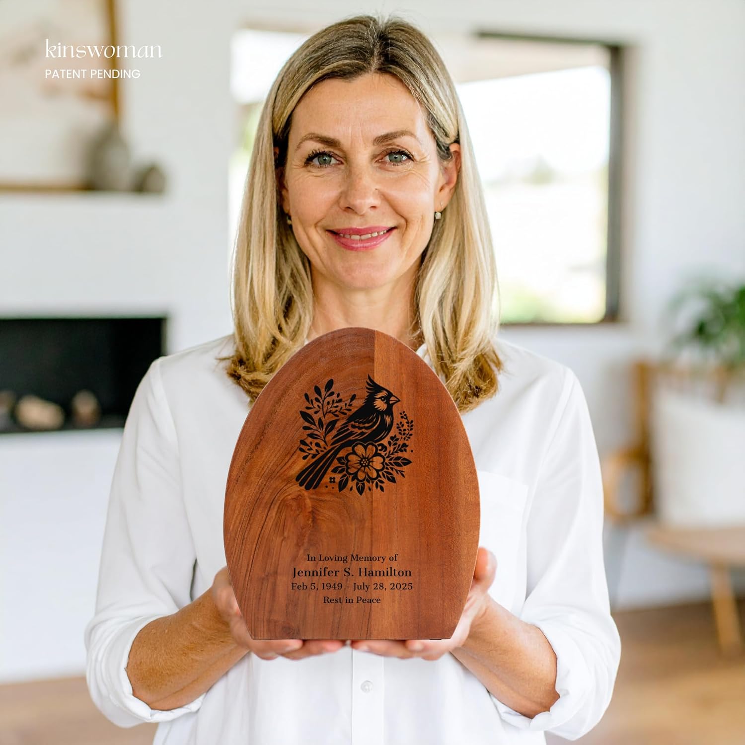 Personalized Cardinal Wooden Urn - 250 cu in - Custom Memorial Urn for Ashes Adult Male - Engravable Wood Urn Box for Human Cremains - Image 2