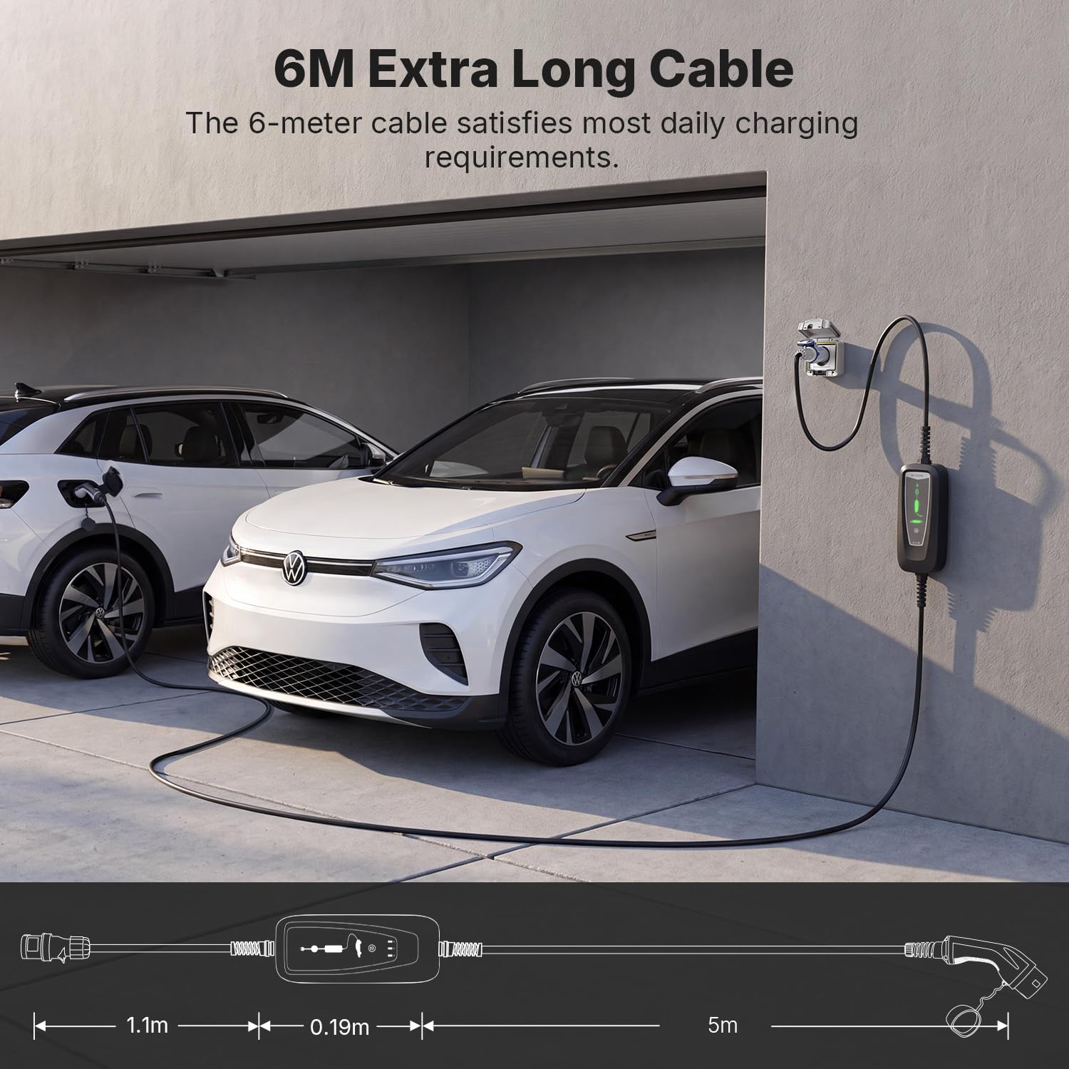 Kabel do ładowania EV typu 2, 3,68 kW z wtyczką CEE 16 A, 1-fazowy, 10-16 A, przenośny kabel do ładowania, ładowarka samochodowa z kablem 6 m, IP66, torba do przenoszenia, kompatybilna ze