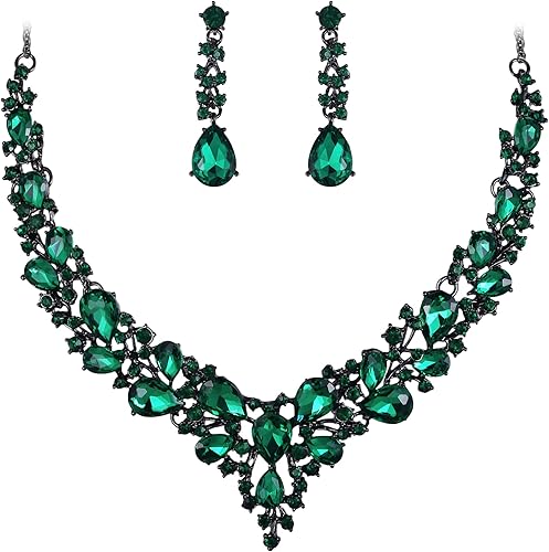 BriLove - Juego de collar y aretes colgantes, para mujer, collar para impresionar, grupo de lágrima de cristal austriaco, nupcial, para boda.