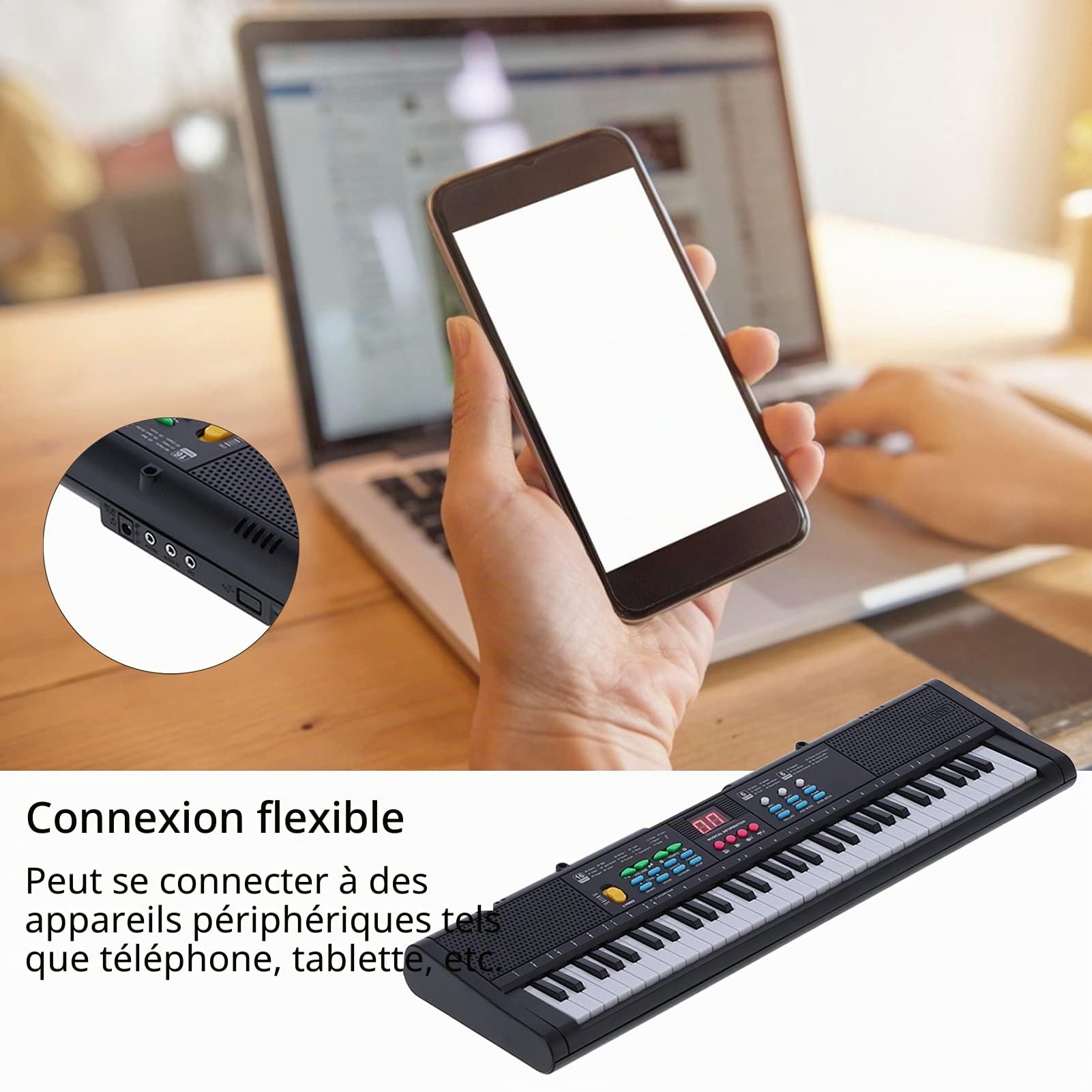 Clavier Piano Instrument, 61 Touches Électrique Numérique Multifonctionnel Avec Microphone Mq6186 Haut-parleurs Piano Numérique Stand Banc Casque Microphone, Pour Pratiquer Et Jouer
