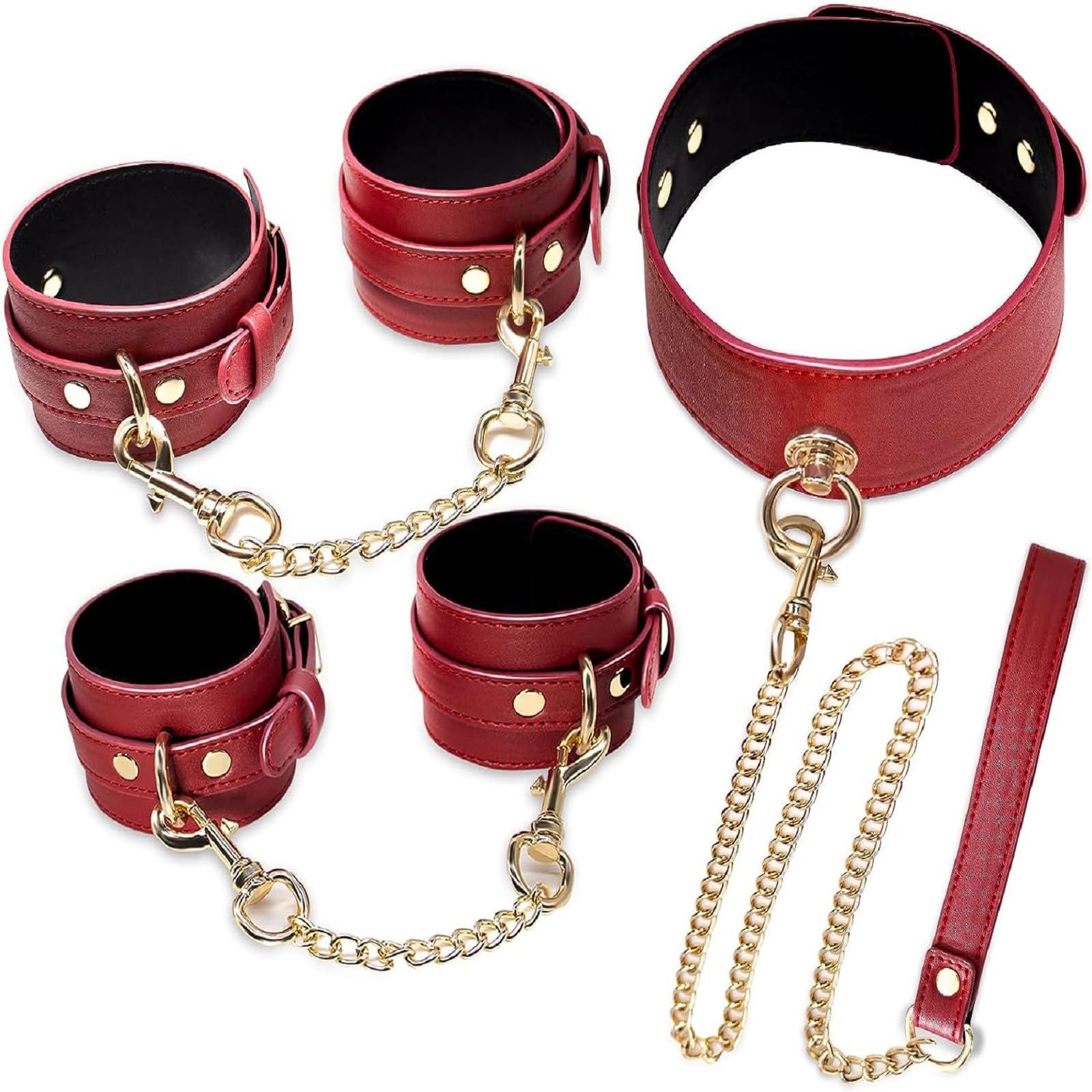 Sex Toýs Femme Couple BDSM Bondage pour Lit Menottes Poignet & Cheville Réglables en Cuir avec Collier et Laisse SM Kits,Menottes Sex Lit pour Jeux Sexuels Couple