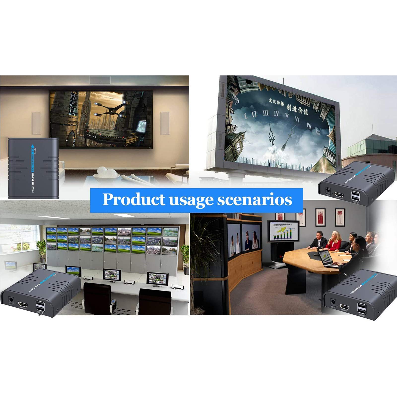 Extensor KVM USB HDMI sobre cable Ethernet de un solo gato 5/5E/6/7 - Extensión de señal de hasta 393.7 ft/365 pies - Soporte USB para teclado y mouse - Adaptador para uso residencial/comercial 8