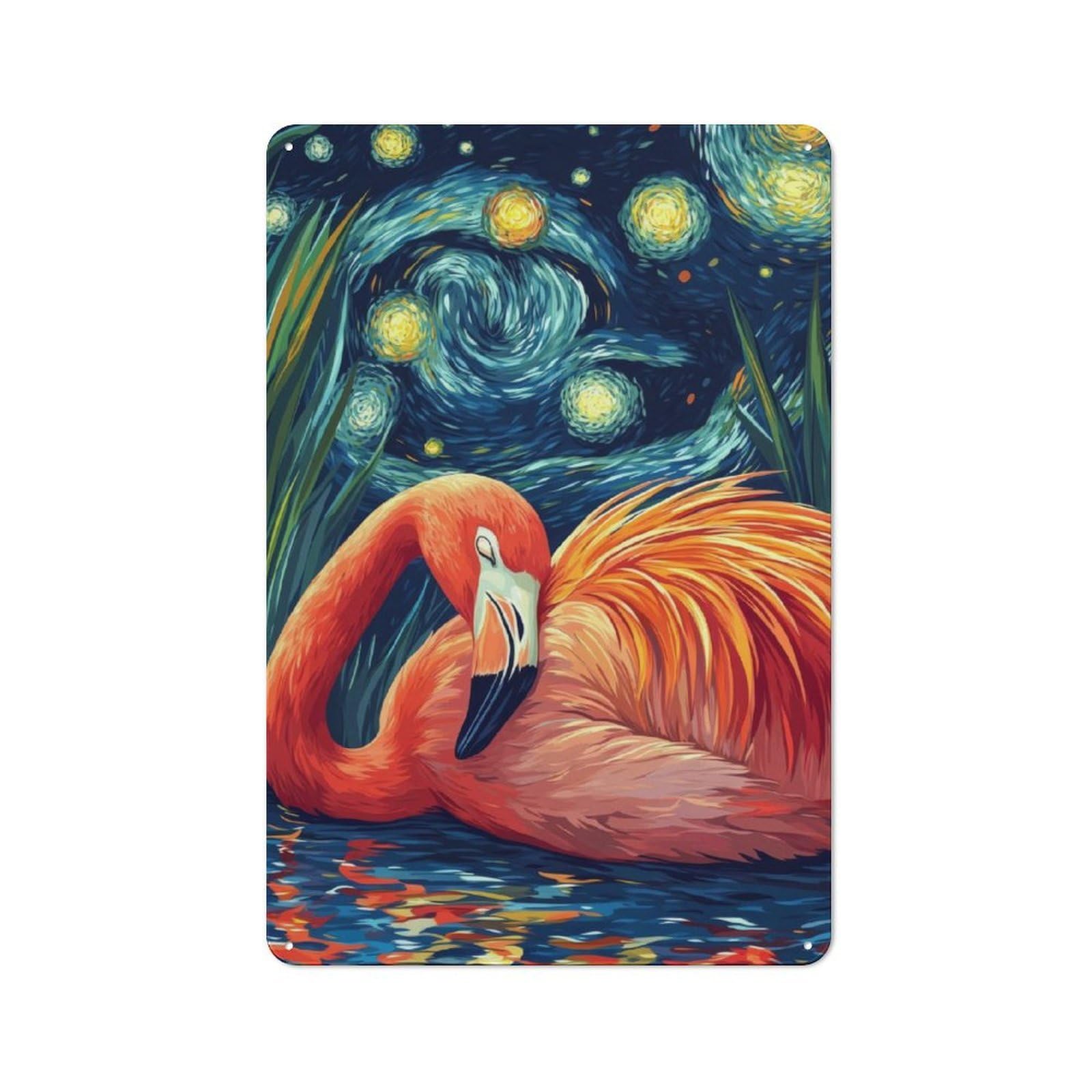 Junmoney Flamingo Night Sky Printed Metal Sign 30X20cm For Studio Or Craft Room, For Creative-Space Collectors