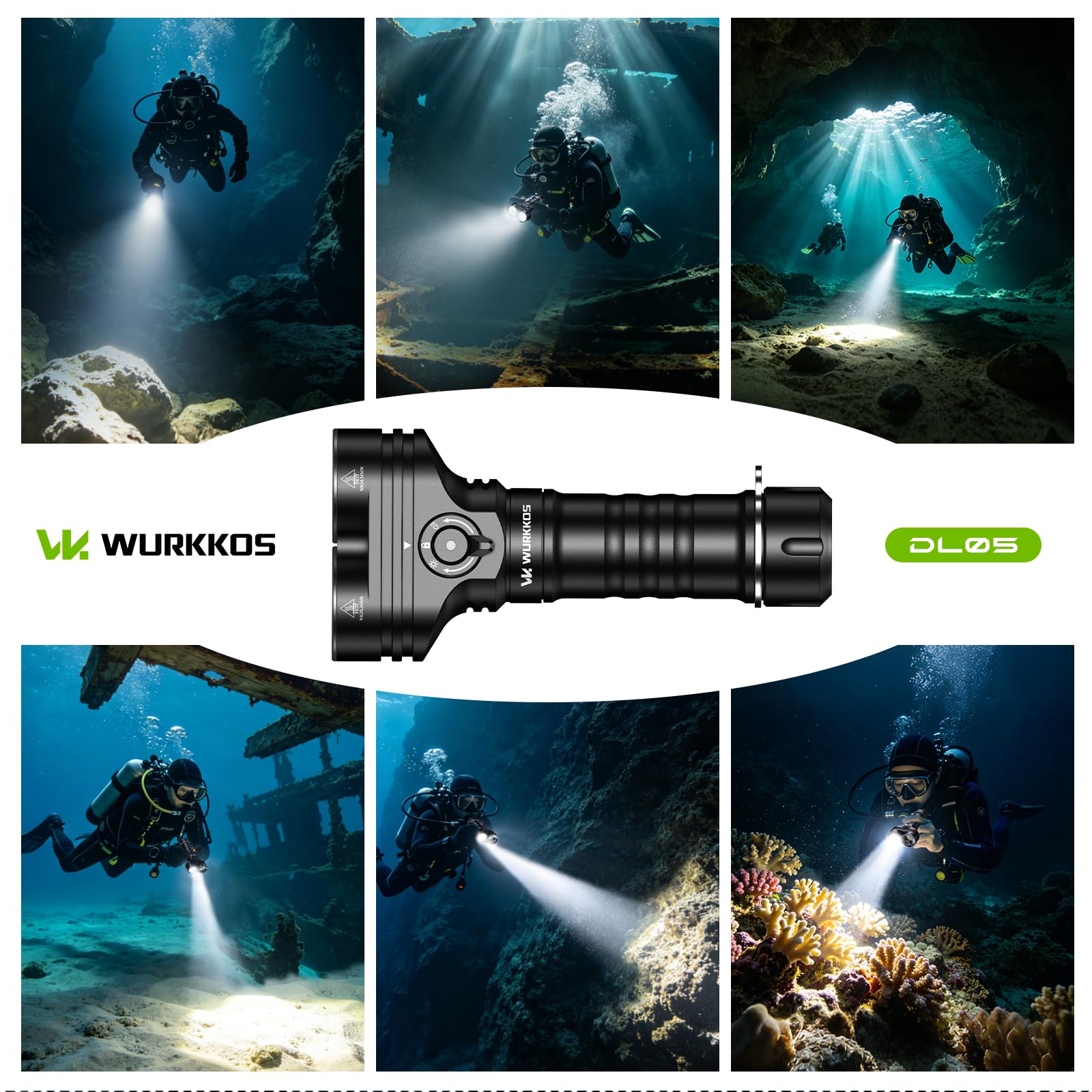 Wurkkos DL05 Faro subacqueo 6000 LM, torcia LED ricaricabile IPX8 100m Type-C