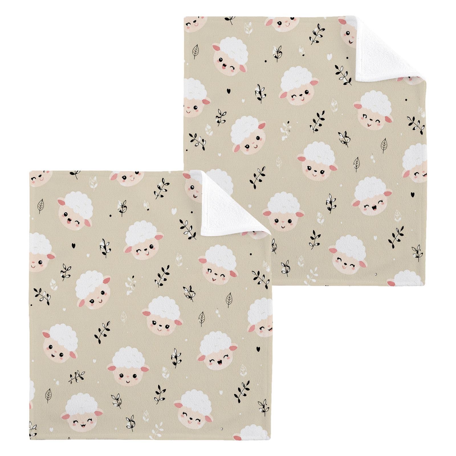BOESI Cute Sheep 12x12in Cotton Washcloth,Soft Absorbent Face Towel