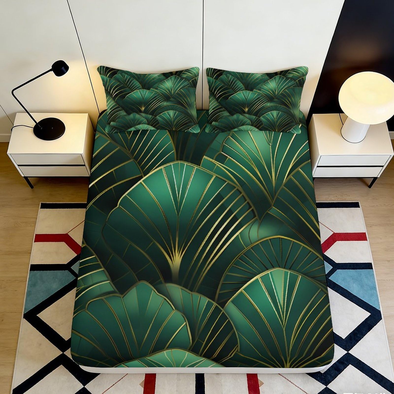 3D Printed Tropical Leaves Fitted Sheet Microfiber Deep Pocket Non-Slip Bedroom Bedding Tropical Mattress Fitted Cover Elastic Hem Washable for Adults 90x200x25cm