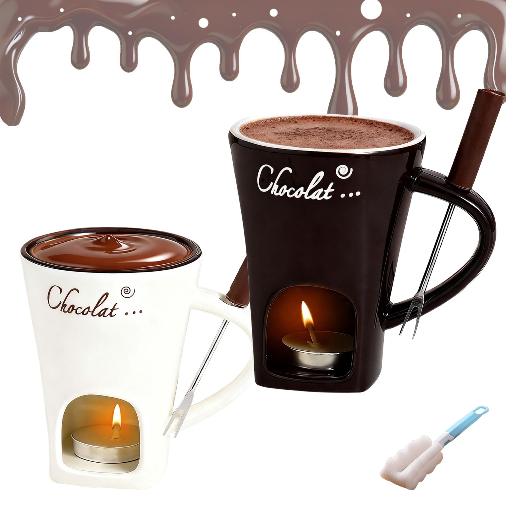 Chocolate Fondue Mug, Melting Love Cup, Chocolate Melting Mug, Candle Minis Simmer Mugs for Chocolates, Cheese, Butter (2PCS-B)