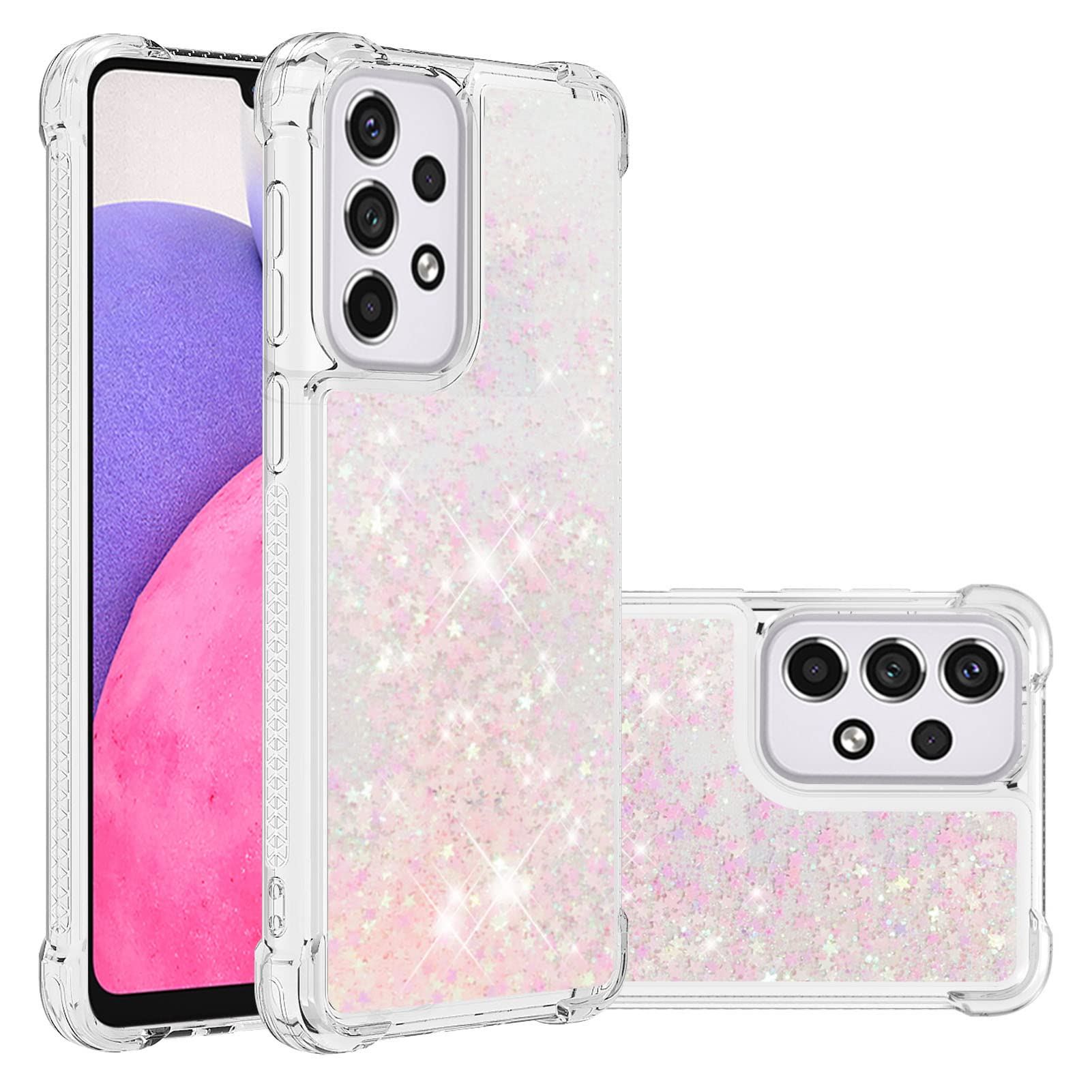 Transparent Liquid Case für Galaxy A33 5G Silver, Gel Silicone Phone Case Glitter Floating Liquid Cover Ultra Slim Bumper Case Sparkly Back Case Resistant Hard Compatible with Samsung Galaxy A33 5G