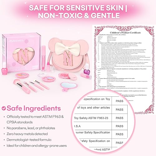 Miniatura 10 de Kit de maquillaje infantil para niñas, juego de maquillaje lavable real, 18 piezas, cosmético no tóxico para niños pequeños con bolsa de oreja de