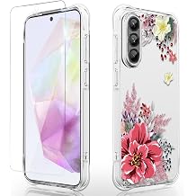 Osophter Galaxy A36 5G Case Clear Women Girls Boys Screen Protector Reinforced Corners TPU Shock Absorption Flexible Samsung Galaxy A36 Phone Case - Red Flowers
