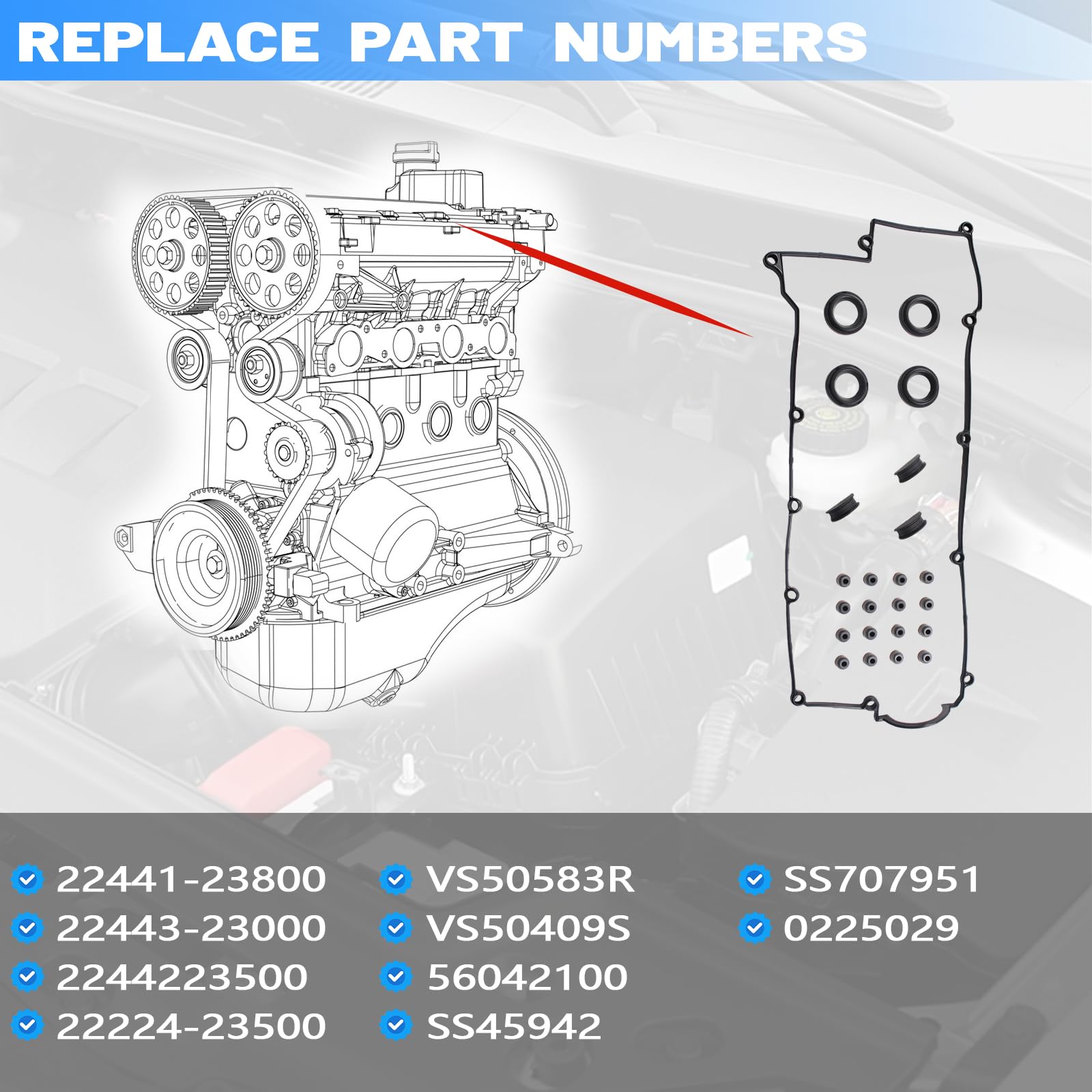 Valve Cover Gasket Set For Hyundai Elantra Tiburon Kia Spectra5 Sportage 2.0L L4