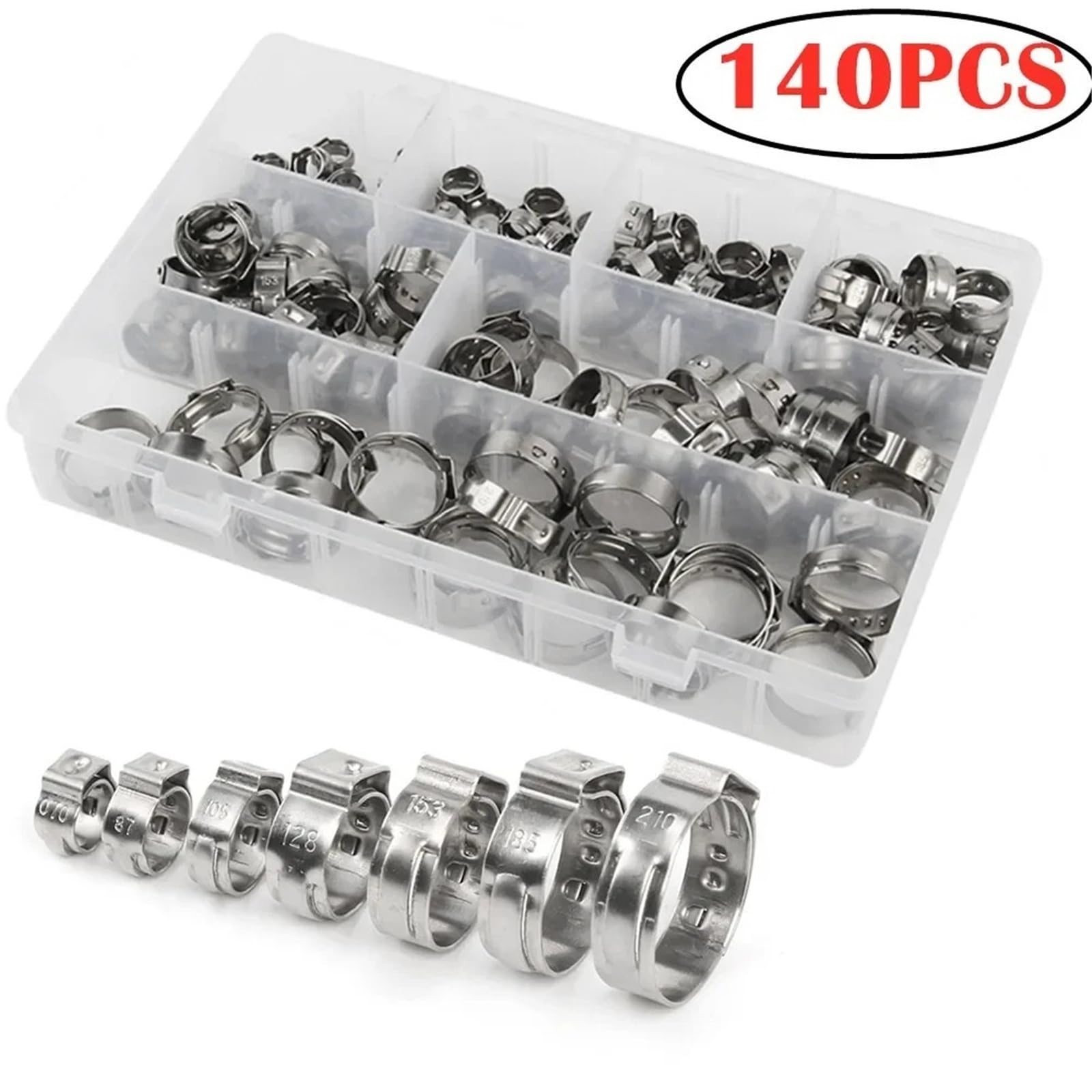 Schlauchschellen Aus Edelstahl Stufenlose Schlauchklemmen mit einem Ohr, 7–21 mm, Edelstahl 304/1 Clip-Klemmzangen-Set(80pcs with plier)