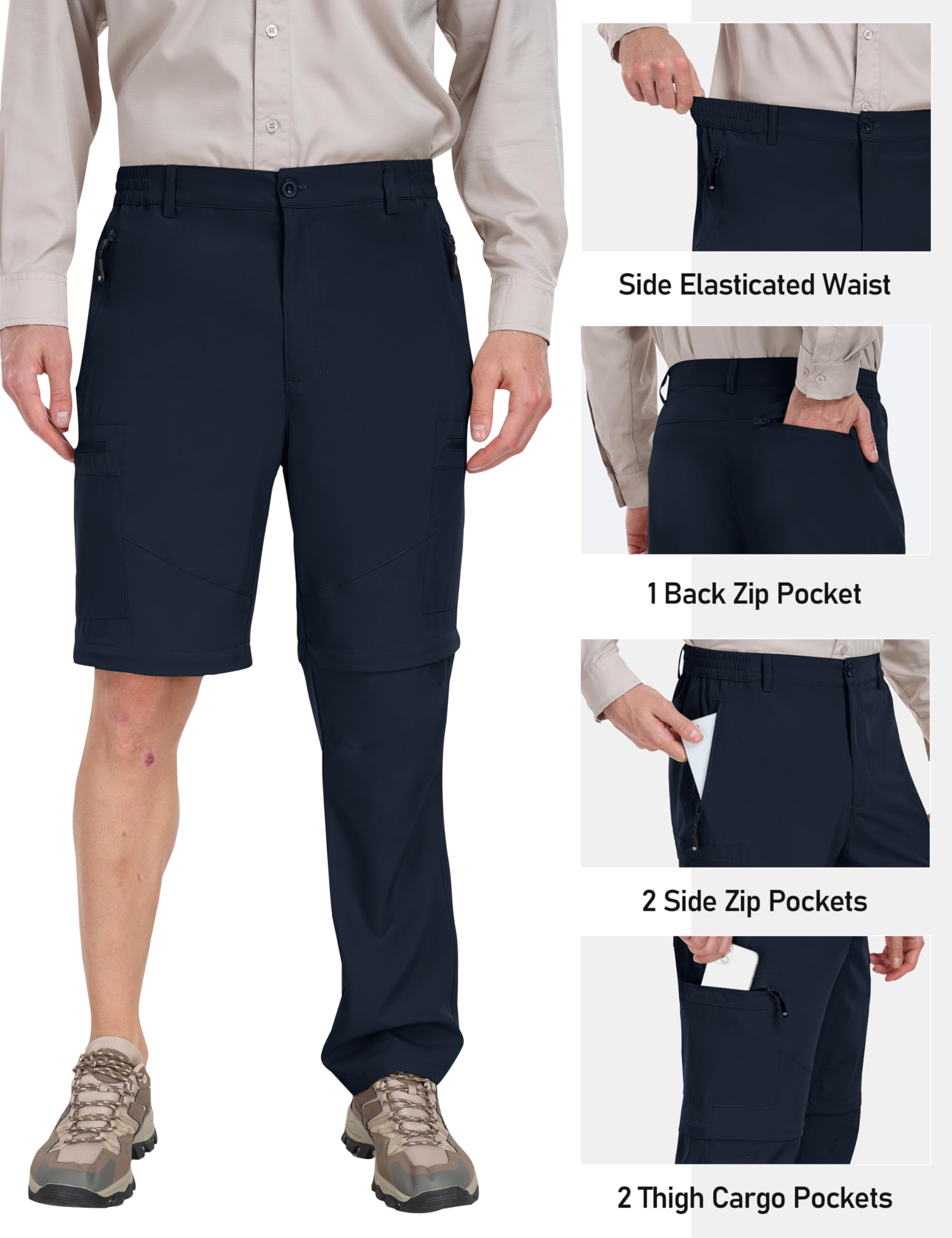 JINSHI Homme Pantalon Convertible Léger à Séchage Rapide Zip-Off Pantalons Cargo Shorts de Randonnée Montagne avec 5 Poches Zippées