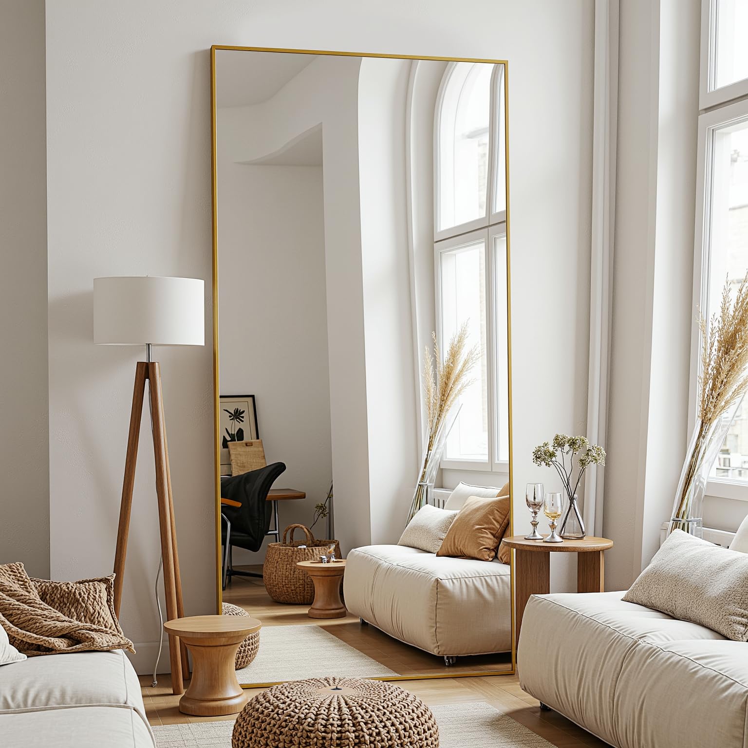 Antok Mirror Full Length, 76"x34" Big Floor Mirror, Oversized Full Body Mirrors with Stand for Bedroom, Living Room Cloakroom, Gold, Rect Corner Style
