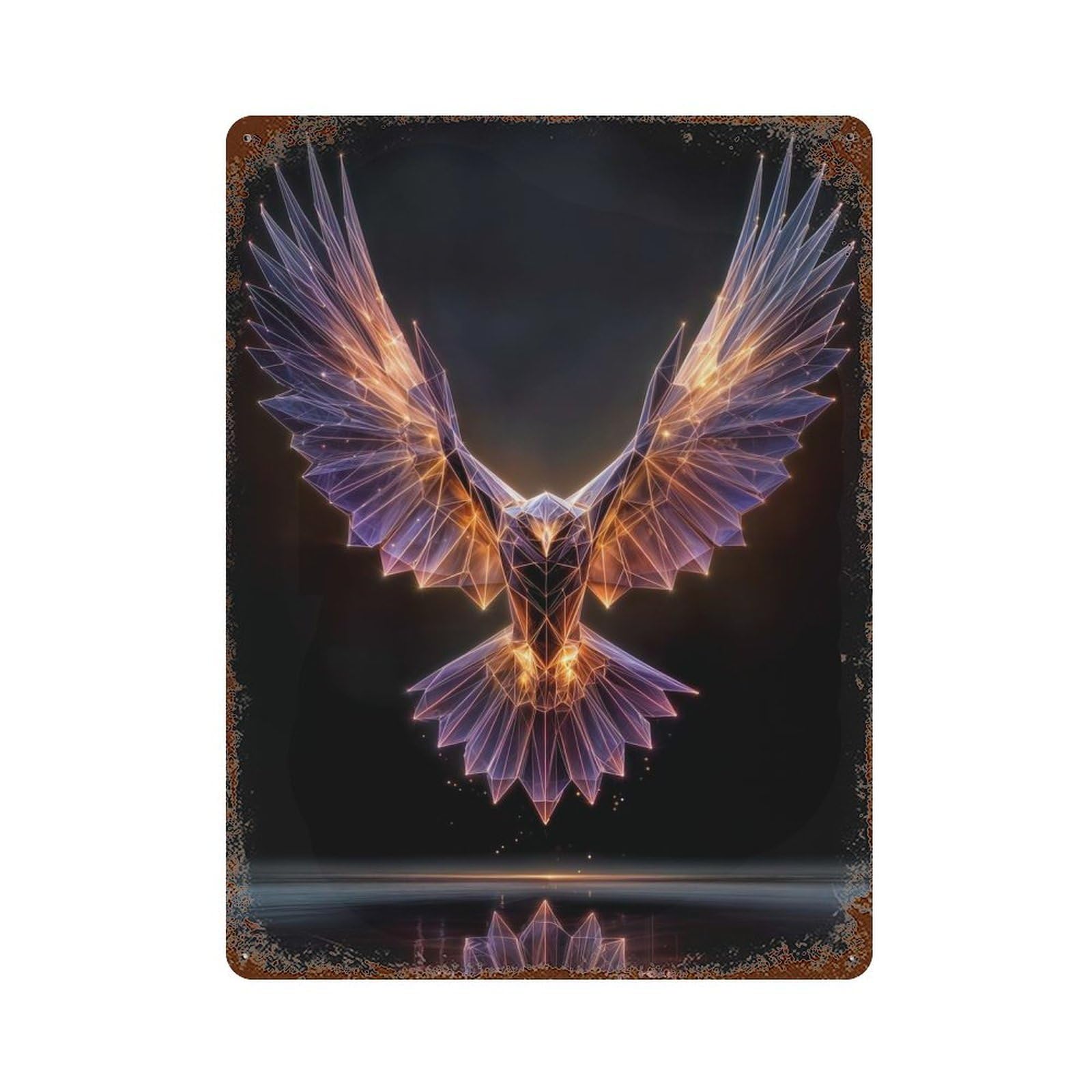 Geometric Eagle with Glowing Lines 15.7"x11.8" Rusty Metal Tin Sign, Shabby Chic Decor for Bistro, Counter And Cafe Decor