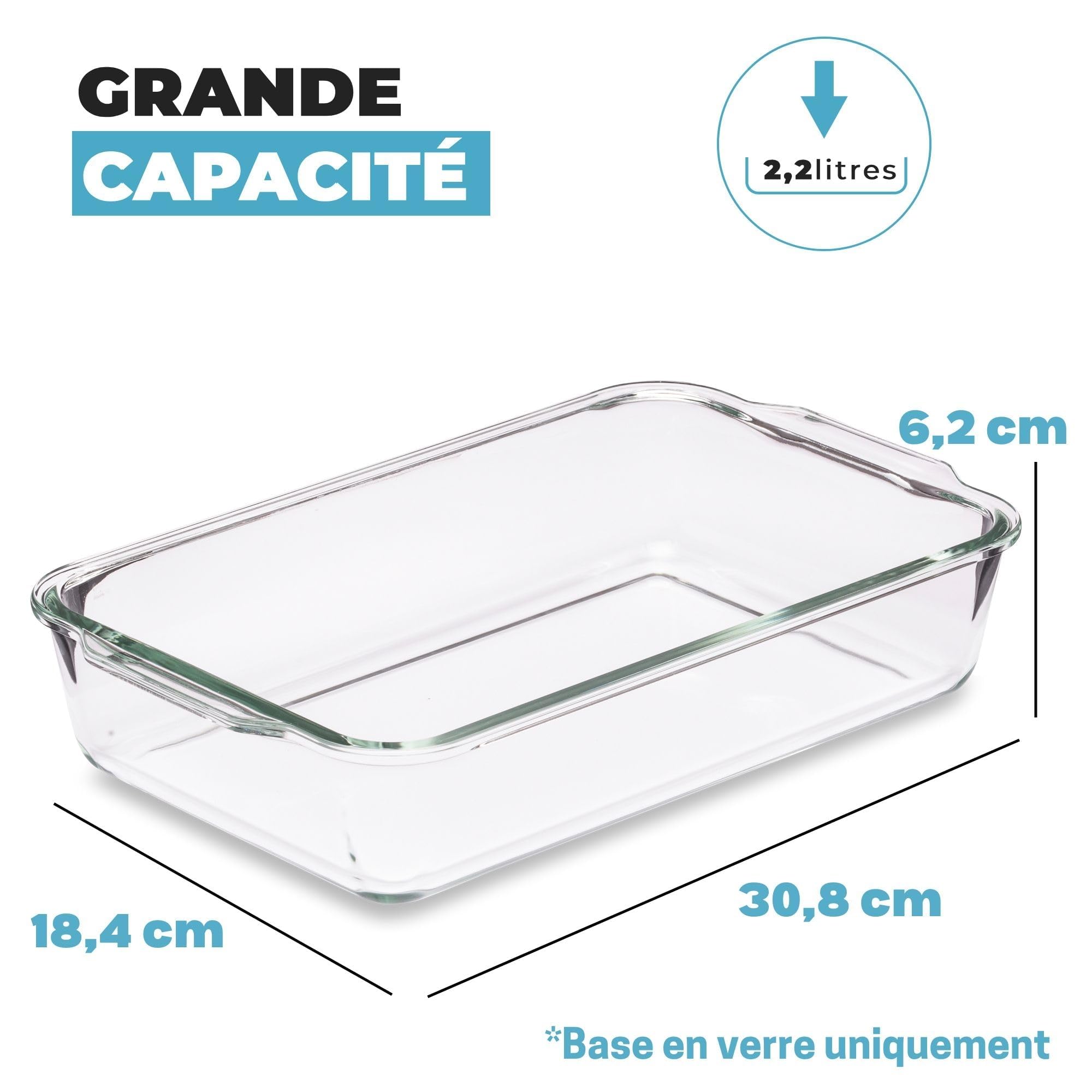 Igluu Meal Prep Plat à lasagnes en Verre (Lot de 1) – Couvercle hermétique à fermeture à pression et Sans BPA – Compatible micro-ondes, four, congélateur et lave-vaisselle – 2,2 L – Verre Borosilicate