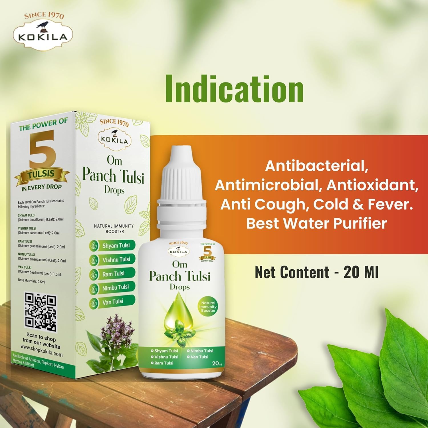 Kokila Om Panch Tulsi Drops 20ml | Natural Herbal Tulsi Extract with the Goodness of Five Types of Tulsi | Traditional Ayurvedic Wellness Support — Amazon image 7