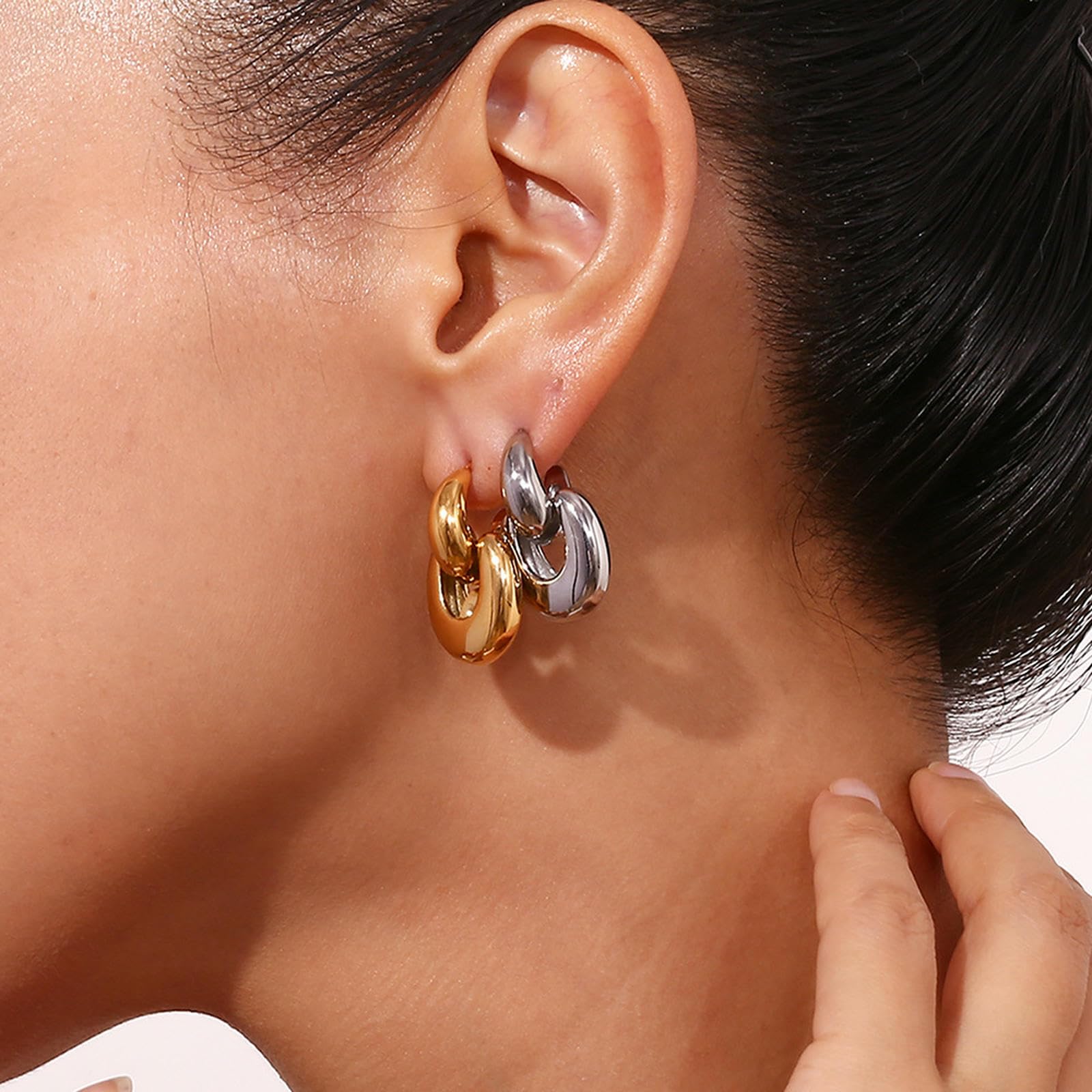 Orecchini Geometrici in Acciaio Inossidabile Placcato Oro 18 carati per Donna Orecchini a Bottone minimalisti di Forma Irregolare, Regalo per lei