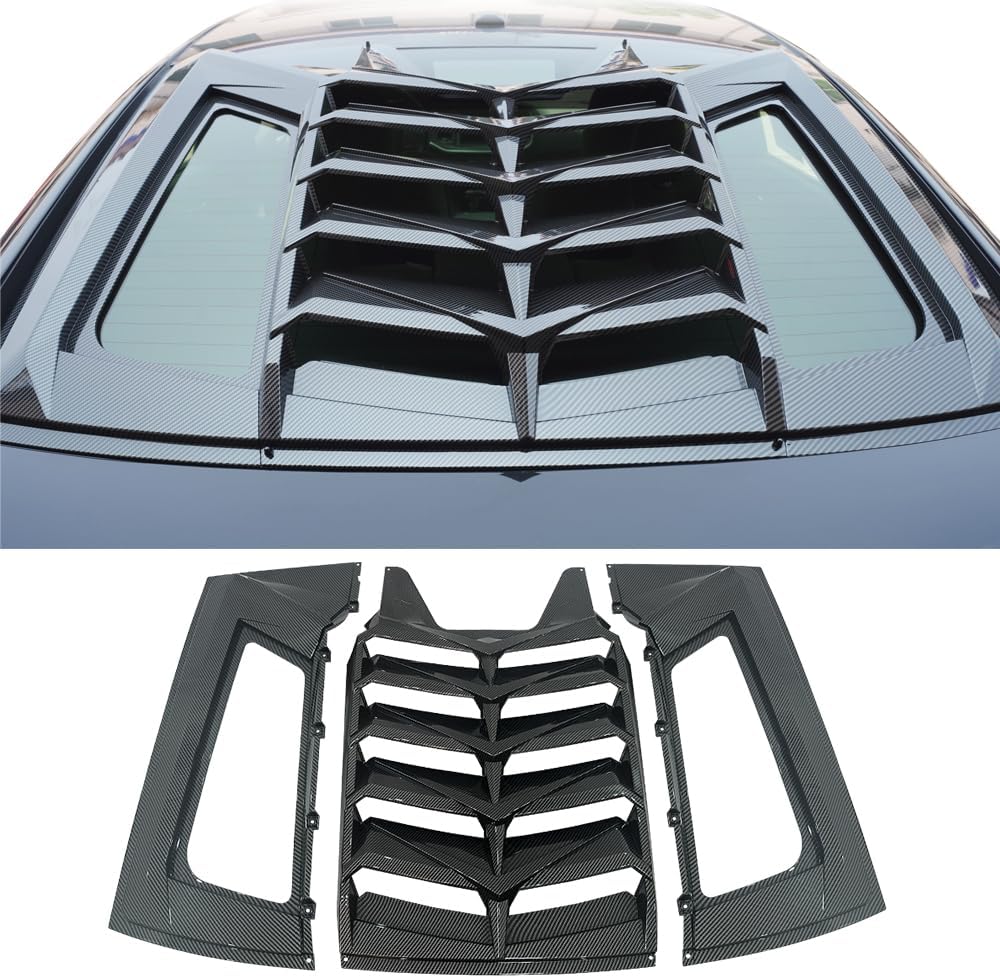 Carbon Fiber Look Rear Window Louver Compatible with 2011-2023 Dodge Charger Sun Shade Vent Rain Guard (Carbon Fiber Print)