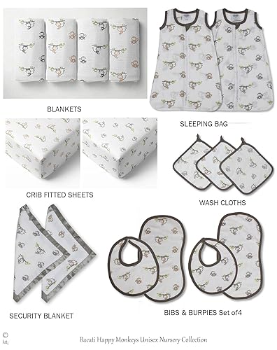 Miniatura 6 de Bacati - Saco de dormir de muselina Happy Monkeys (mantas portátiles) (pequeño, gris)