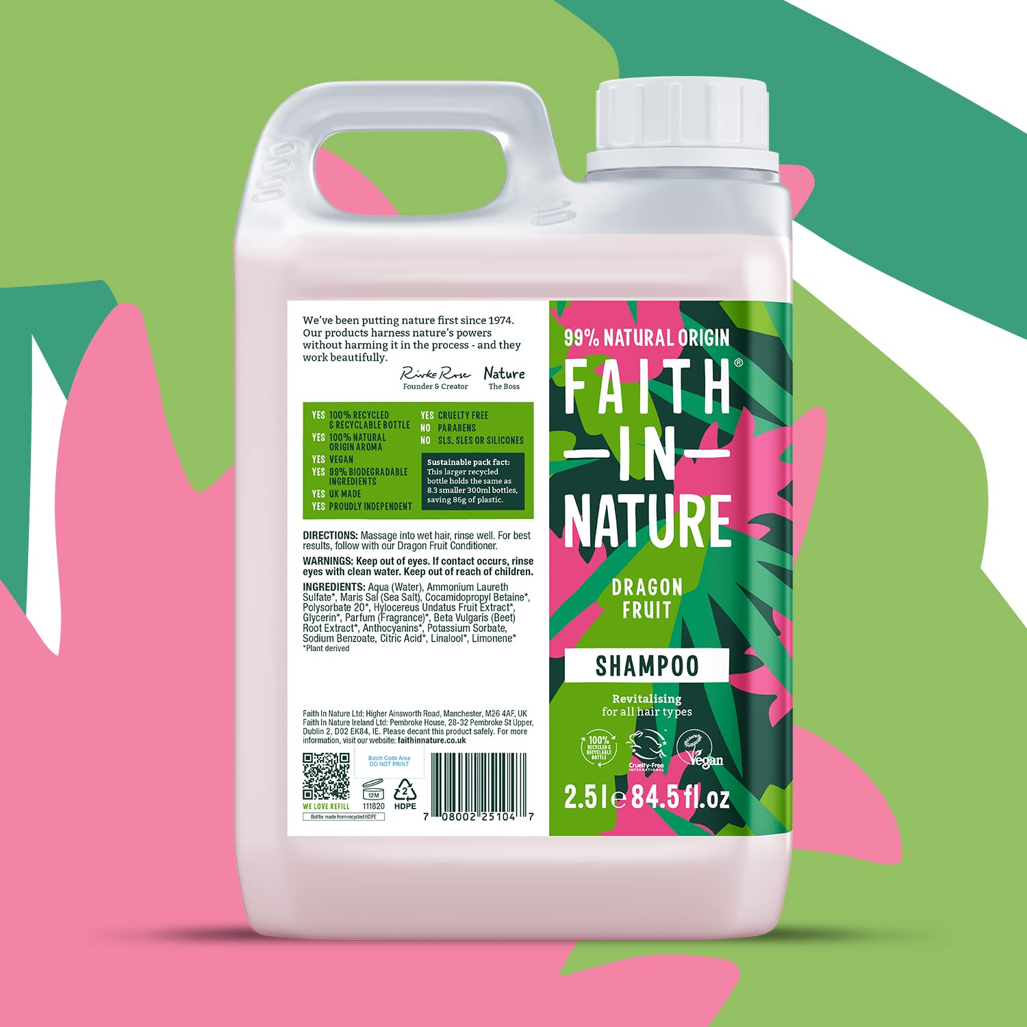 Faith In Nature Natural Dragon Fruit Shampoo, Revitalising, Vegan & Cruelty Free, No SLS or Parabens, for All Hair Types, 2.5L
