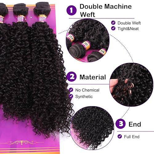 Miniatura 8 de Rizado rizado pelo sintético armadura 3 paquetes 16 18 20 pulgadas negro sintético trama extensiones alta temperatura resistente al calor fibra