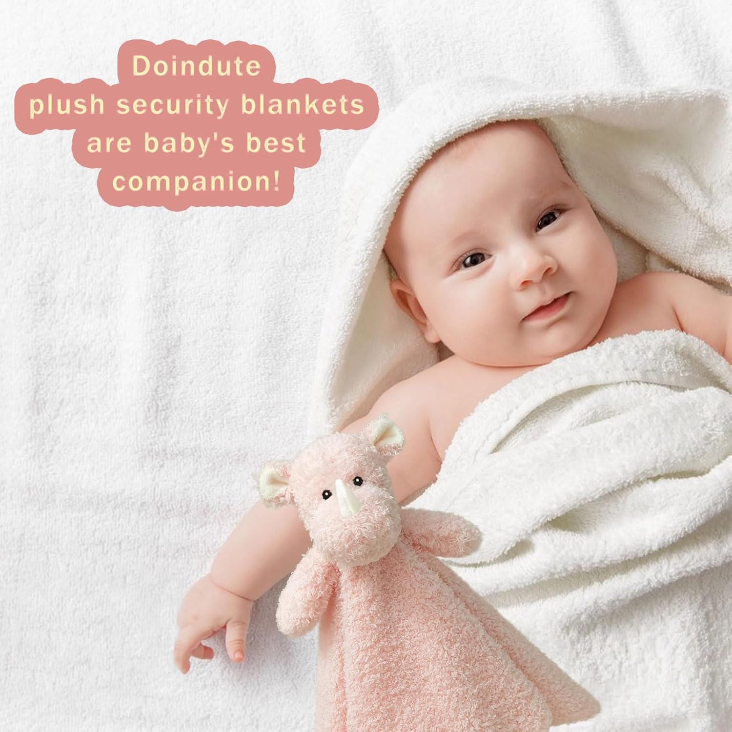 Baby Pink Rhino Soft Stuffed Animal Security Blanket, Plush Rhino Character Lovey Blanket, Baby Shower/Nursery Gift, Newborn Infant Toddler Snuggle Blankie for Boys Girls, 18 Inches