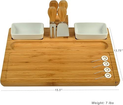 Miniatura 5 de Picnic at Ascot NCAA Nebraska Cornhuskers - Tabla de queso/charcutería con licencia oficial de bambú con juego de cuchillos y marcadores de queso