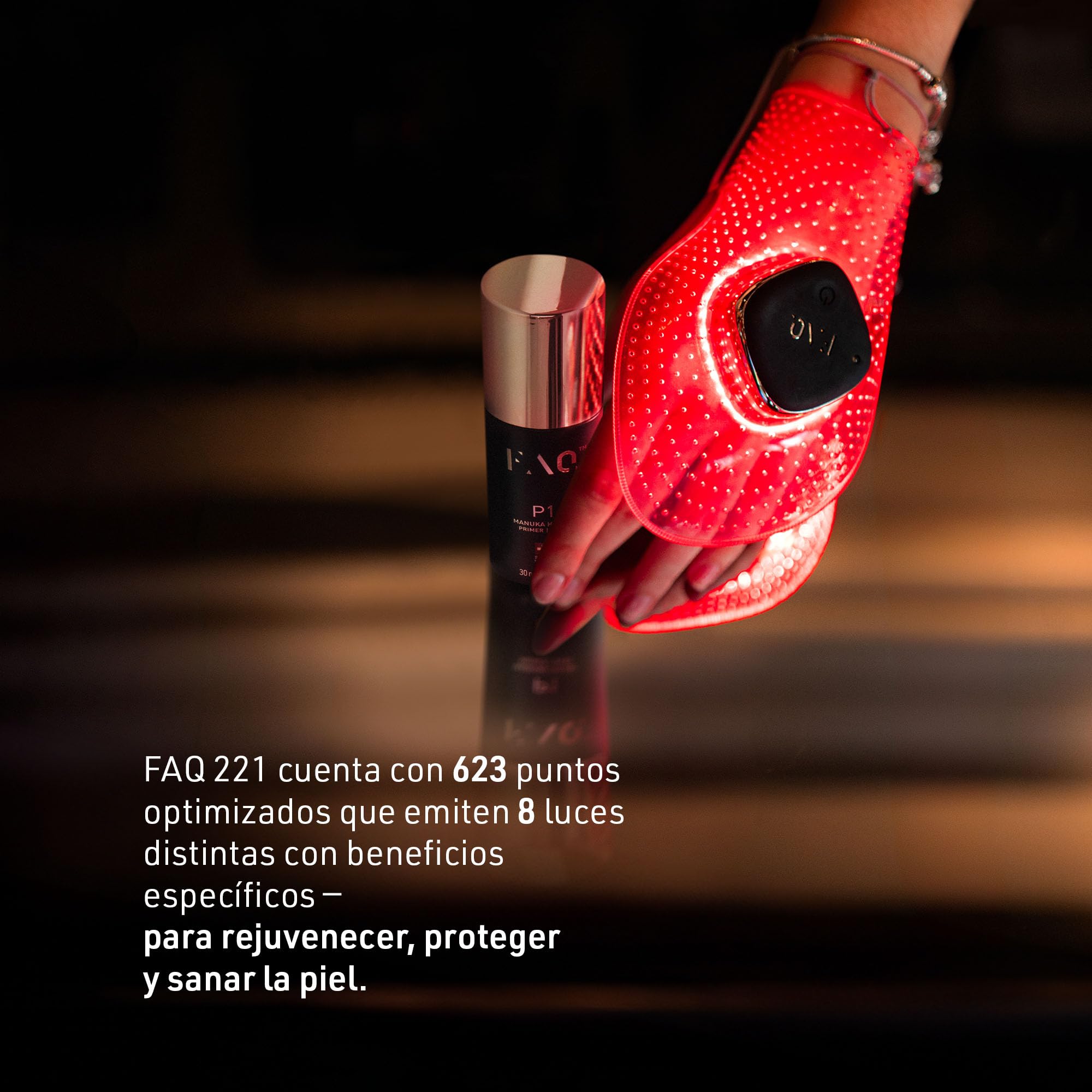 FAQ 211 mascarilla antiedad para cuello y escote con 7 LED + NIR | Mascarilla para manos, Mascarilla LED, 8 colores, Inalámbrico, Mascarilla silicona, 623 puntos de luz, Skincare portátil