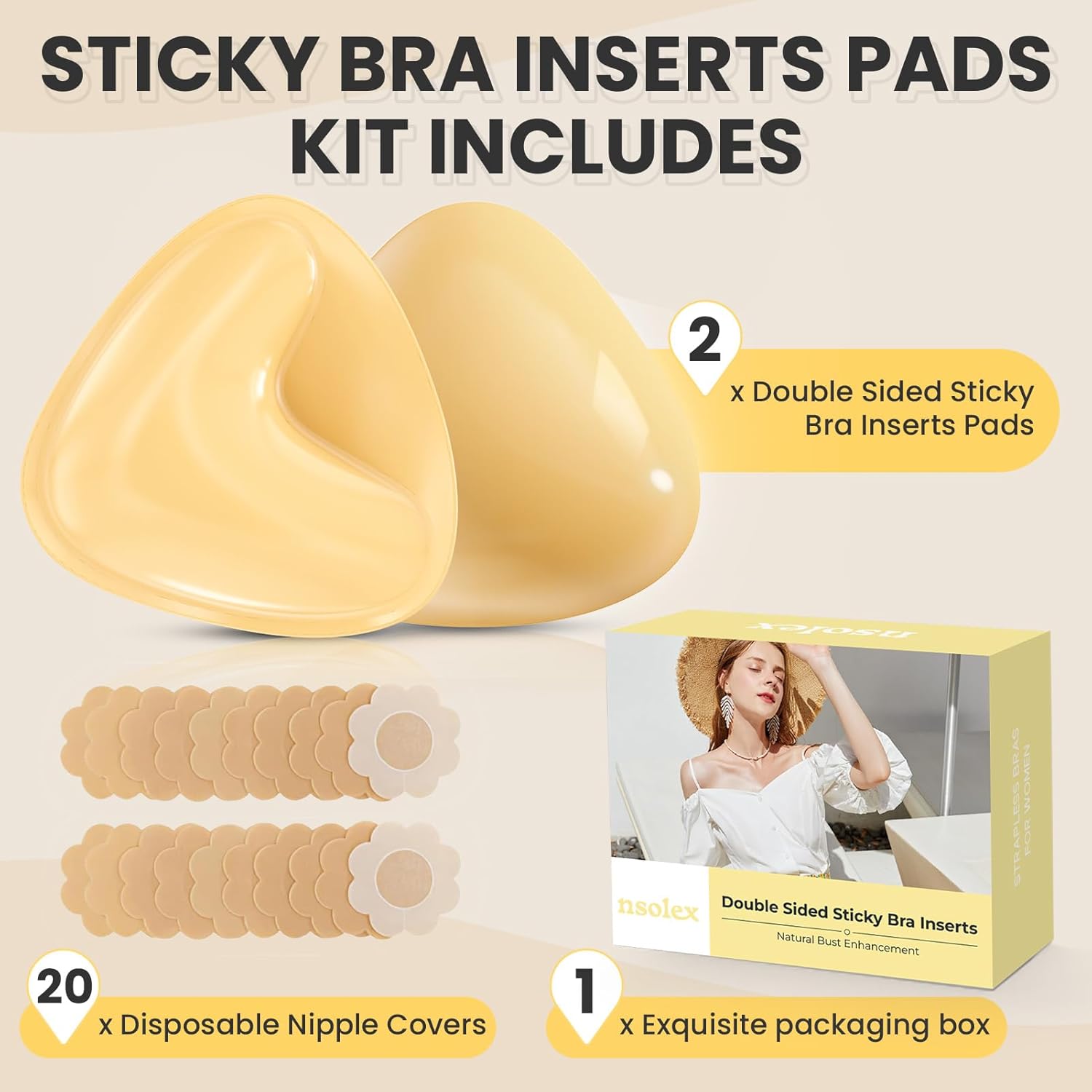 Double Sided Sticky Bra Inserts Reusable Ultra Push Up Lift Self Adhesive Bra Pads for Bikini Swimsuit Strapless Dress - Image 5