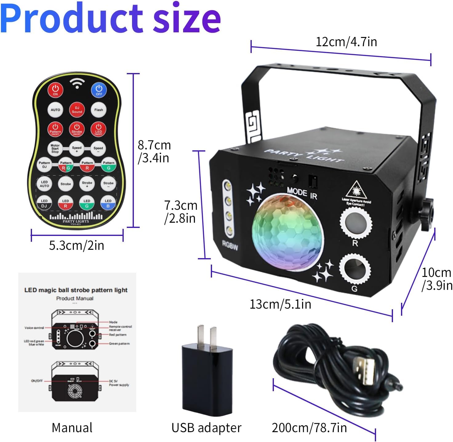 Wuzstar 7 Lens Disco Ball Lights,USB Powered RGBW DJ Strobe Lighting Sound Activated,Laser Party Light Indoor Outdoor for Xmas Club Bar Parties Holiday Christmas Home Decoration